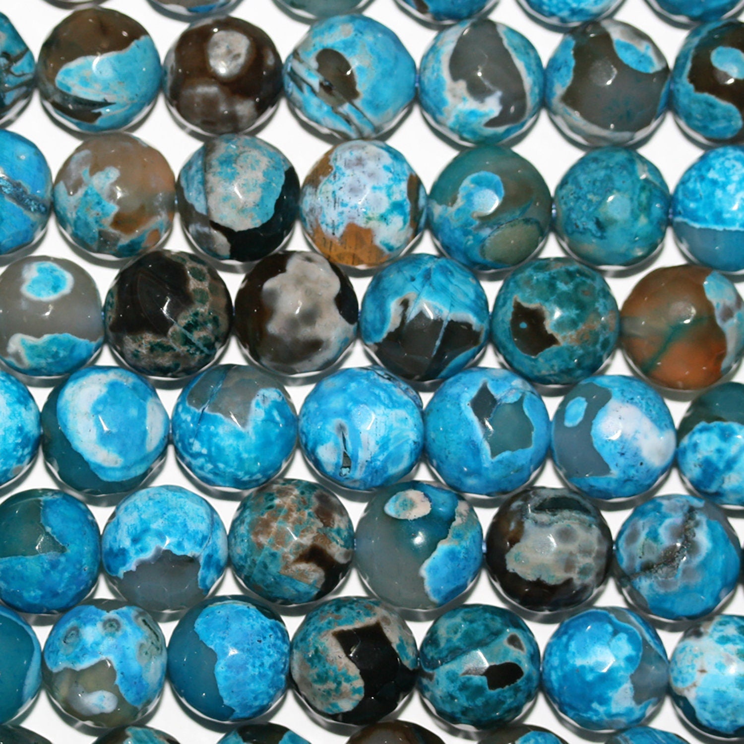 Perles rondes à facettes en agate bleue St, 12 mm, 15 pouces (38 cm) - Fil de 38 cm