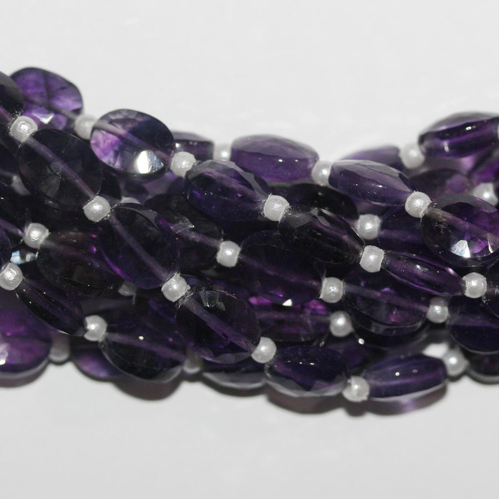 Cuentas ovaladas facetadas de amatista de 8" (9 x 7 mm) - Hilo de 20 cm