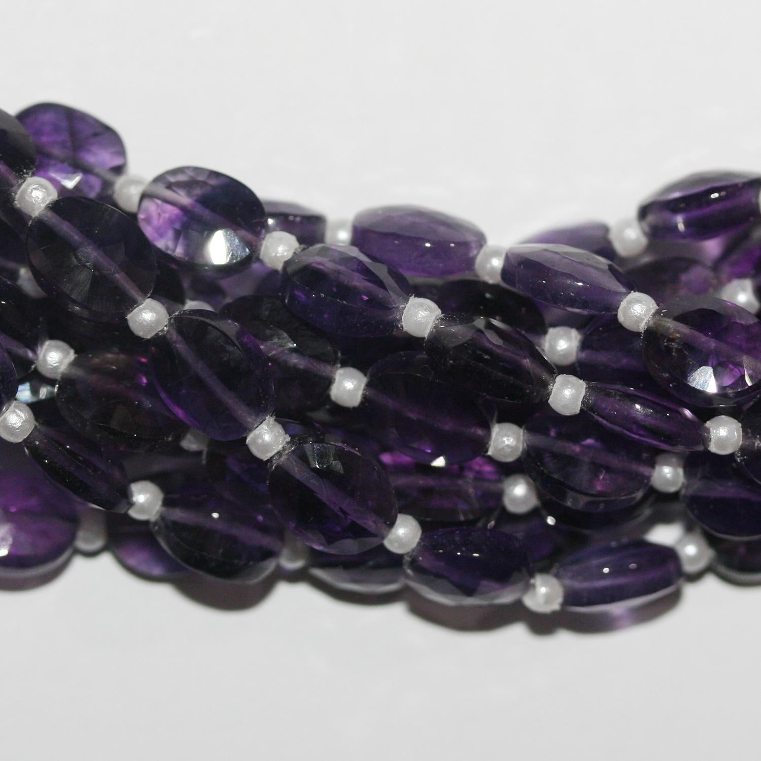 Cuentas ovaladas facetadas de amatista de 8" (9 x 7 mm) - Hilo de 20 cm
