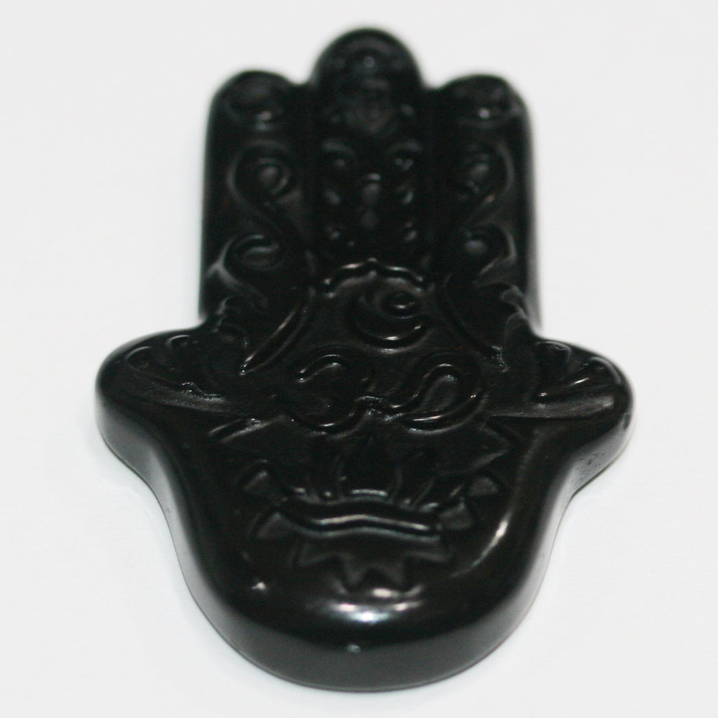 Pendentif Fatima en obsidienne, 53 x 33 mm.
