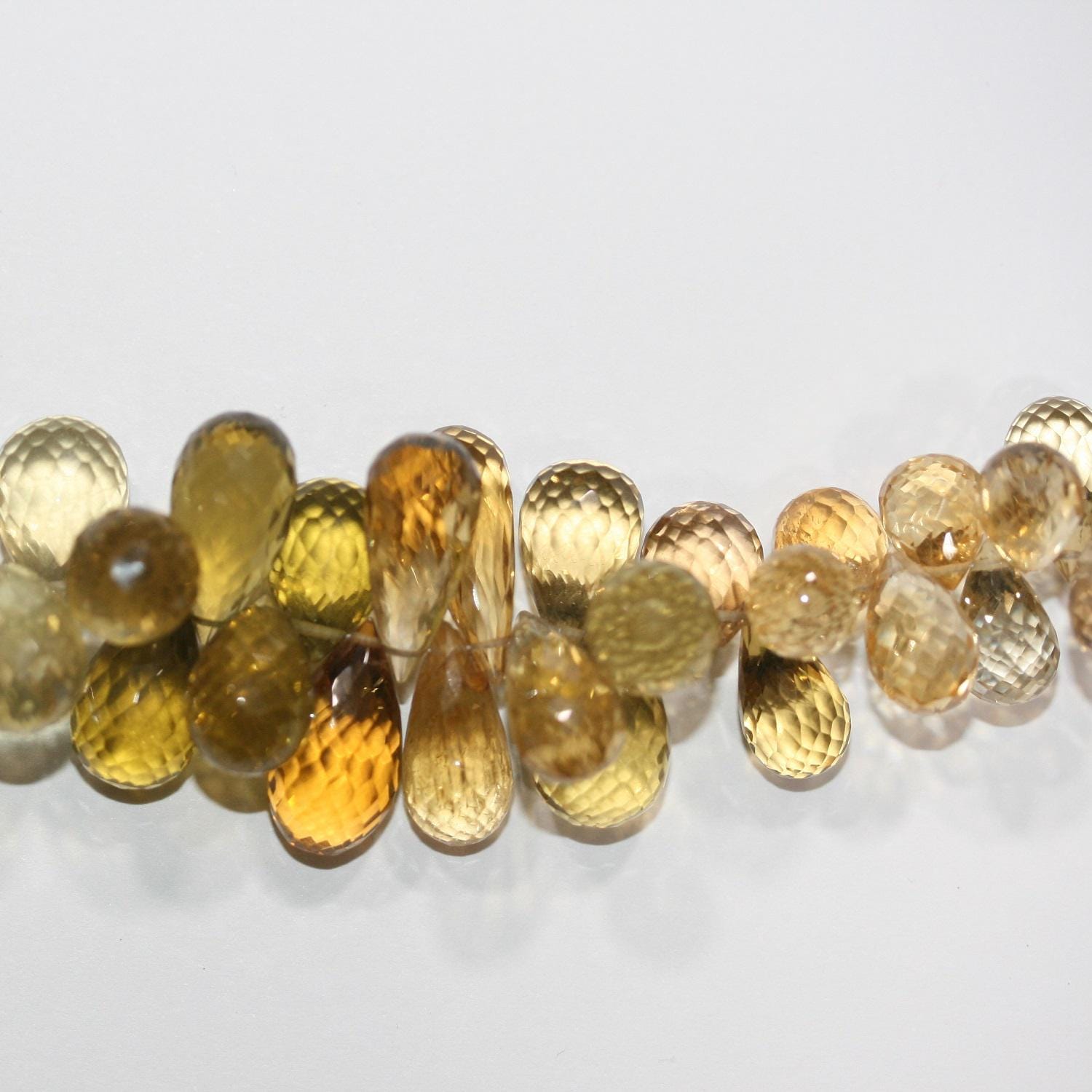 10" St Lemon Quartz - Citrine Faceted Drop Beads Degraded. 15x8mm-10x7mm.-Strand 22cm.