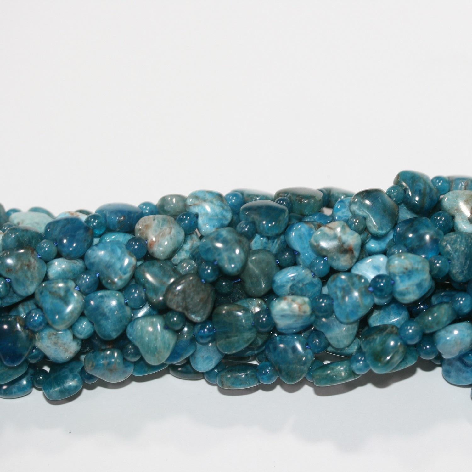 15" St Perles de cœur lisses en apatite bleue 8x10mm.-Rig 39cm.