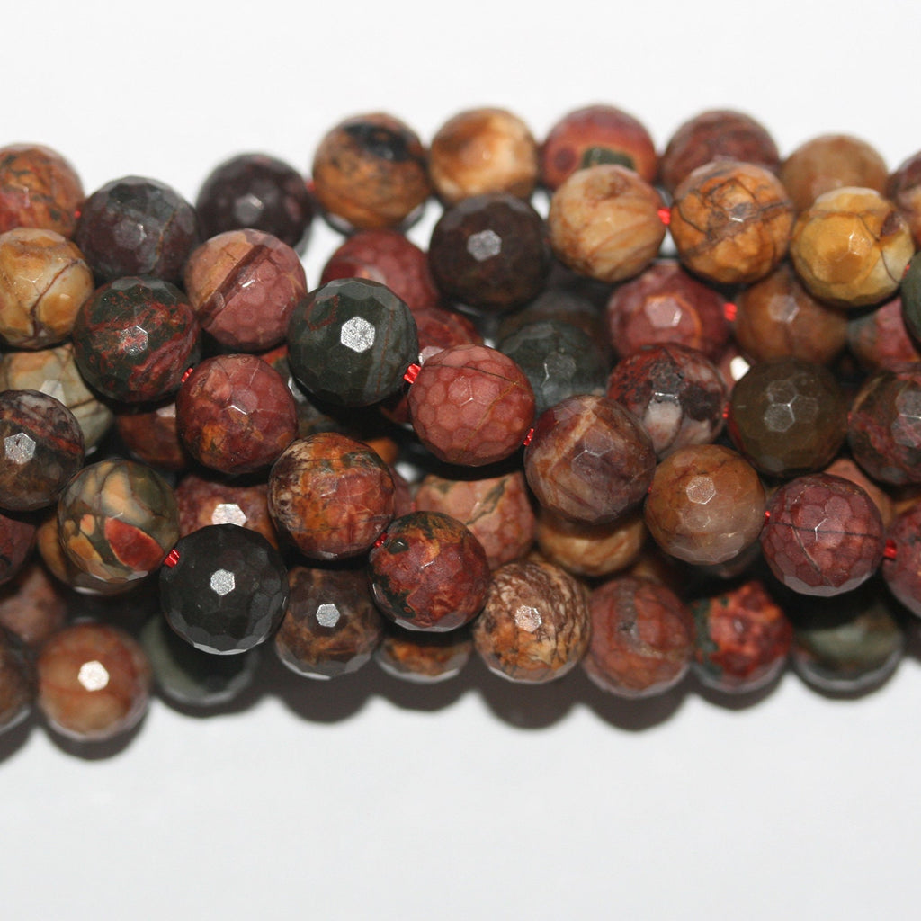 Perles rondes à facettes en jaspe Saint-Picasso, 14 pouces (6 mm) - Fil de 38 cm