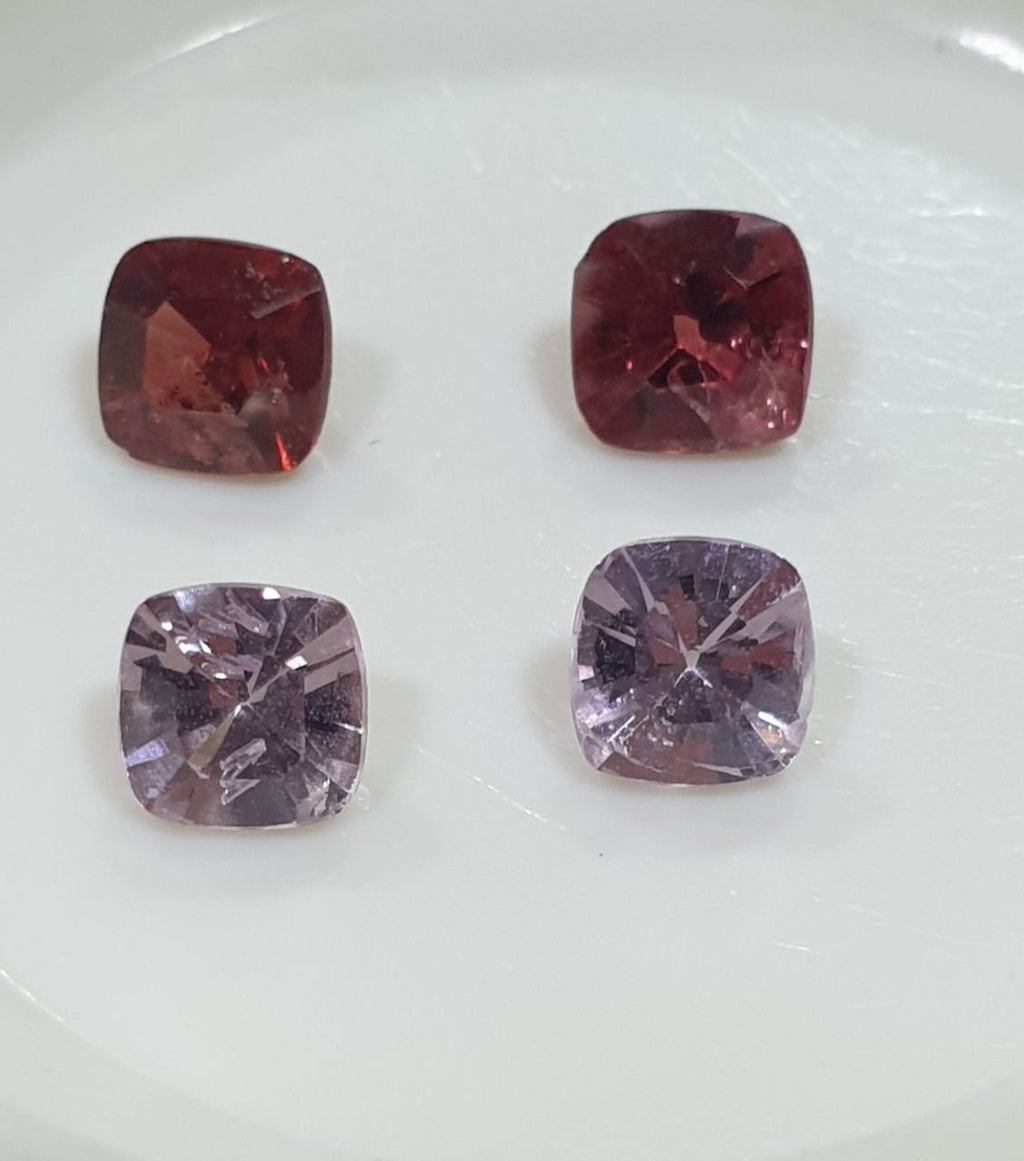Lote de 4 espinelas multicolores facetadas cuadradas de 4,5-4 mm (1/2 pulgada) - Paquetes de piedras preciosas - Piedras sueltas al por mayor - Gemas naturales