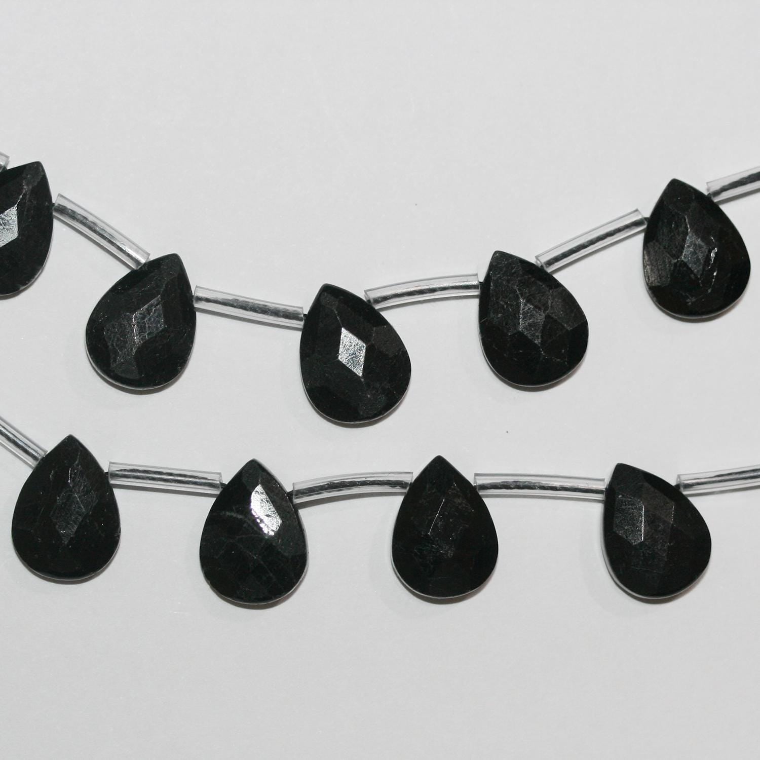 Cuentas de turmalina negra facetadas de 8" (14 x 10 mm) - Hilo de 19 cm