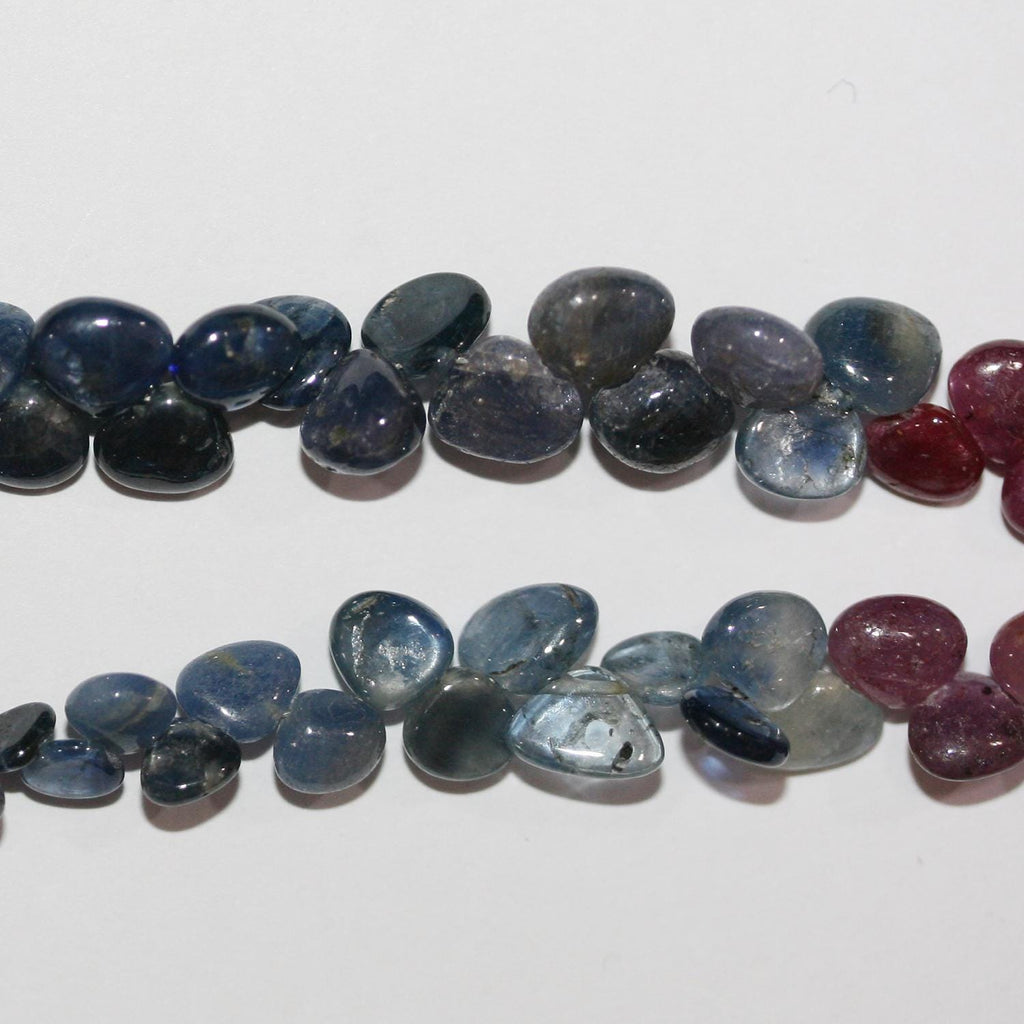 Perles en goutte lisses en saphir multicolore de 8 pouces, 5-6 mm. - Fil de 21 cm.