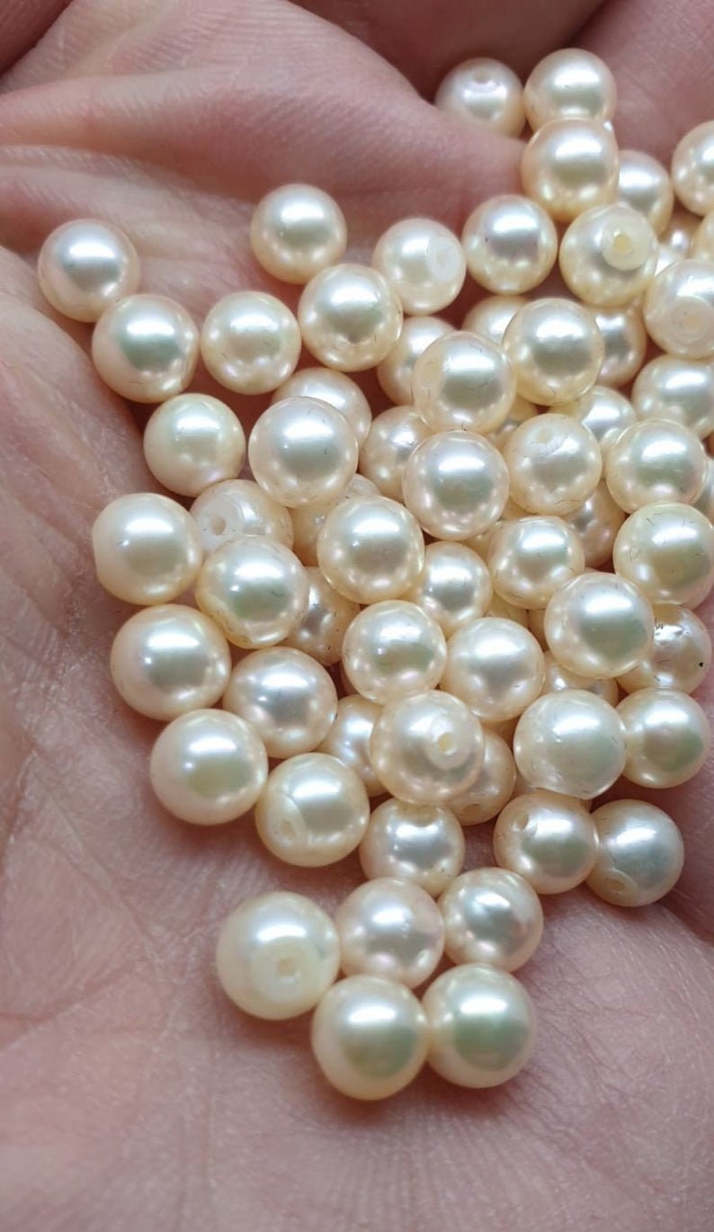 1 Pair Saltwater Top Luster Japanese Akoya Half Drilled Three Quarter 7.5-8mm Round Natural Cultured Pearl-Price Per 1 Pair- Pearl Earring