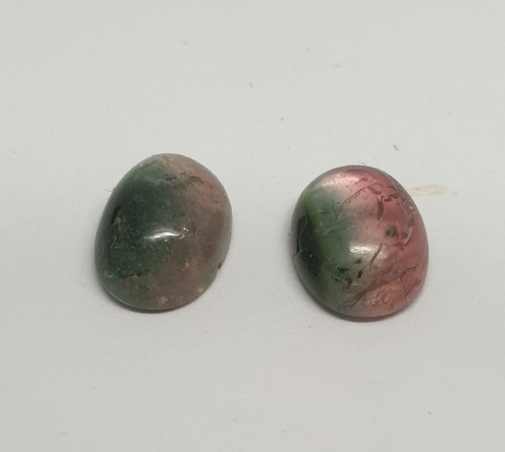 Pair Tourmaline Watermelon Oval Cabochon 8.5x6.5mm.