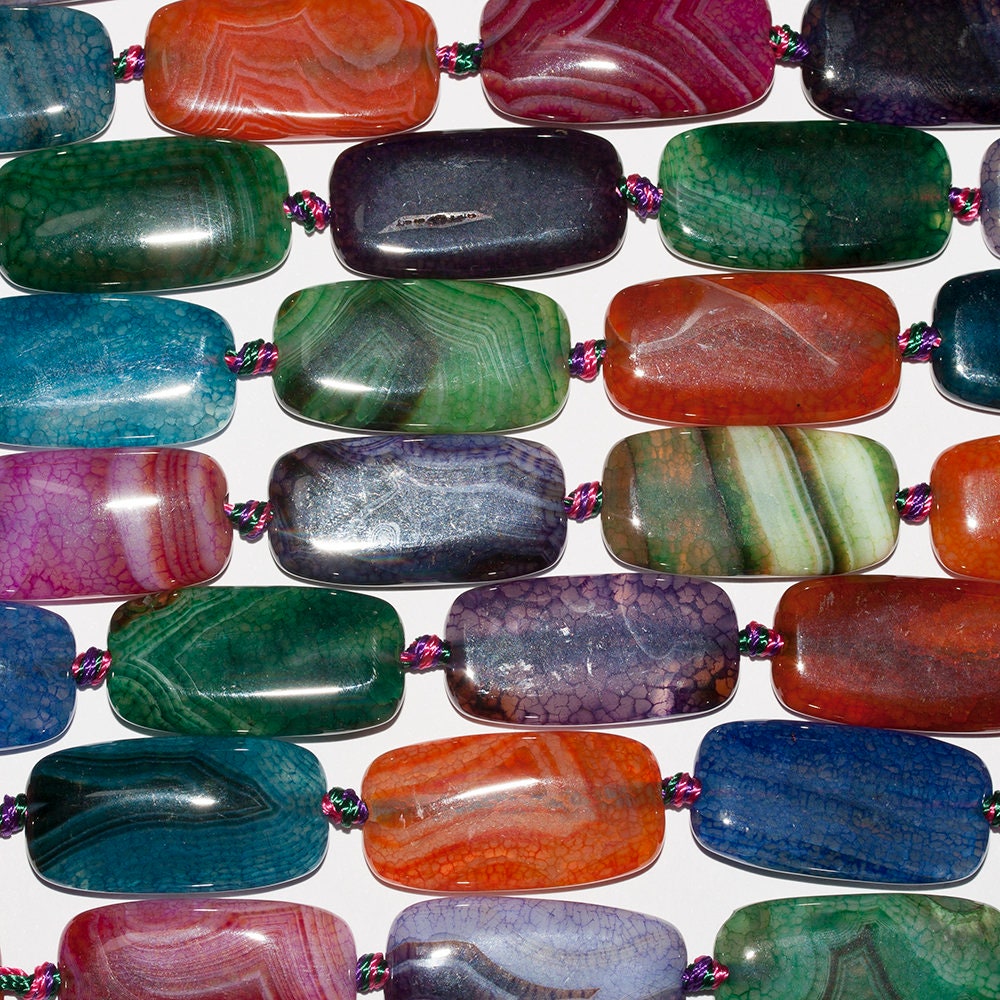 Cuentas rectangulares lisas de ágata multicolor de 16" de 30 x 15 mm. Tira de 37 cm.