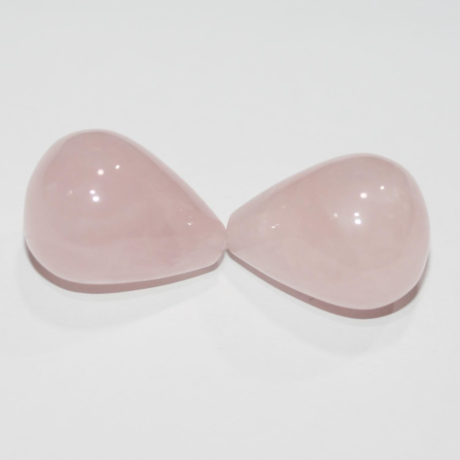 Cuarzo rosa con gota lisa perforada a la mitad, 22 x 17 mm (1 par)