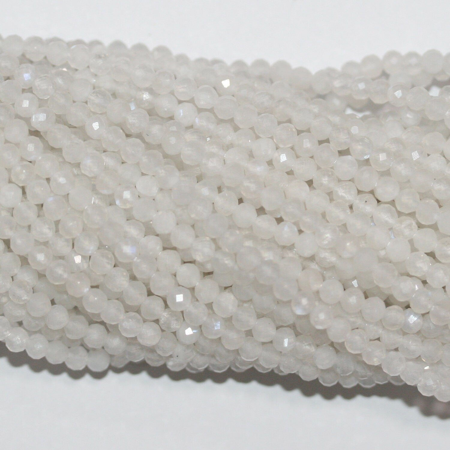 Perles rondes à facettes en pierre de lune St, 3-3,5 mm, 15 pouces - Fil de 39 cm