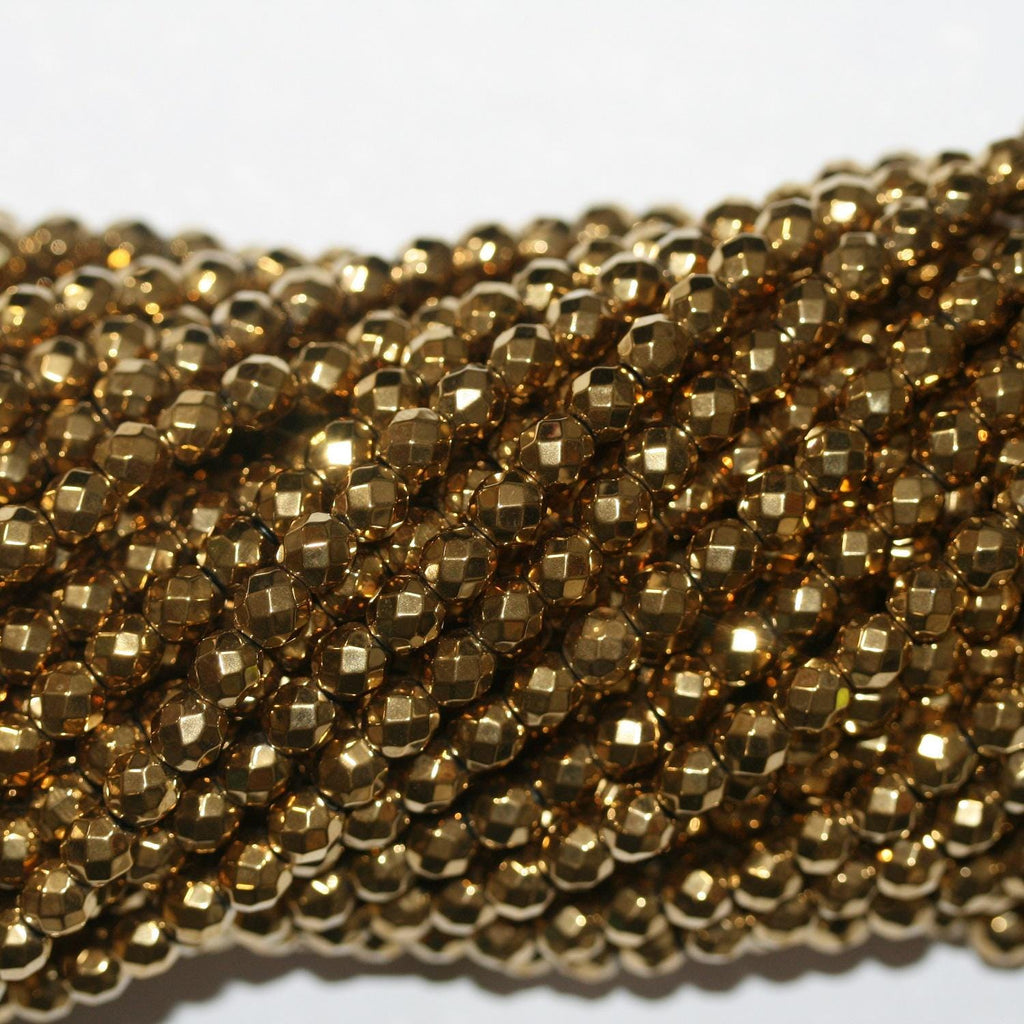 16" St Gold Hématite Perles Rondes Facettées 6mm.-Rig 40cm.