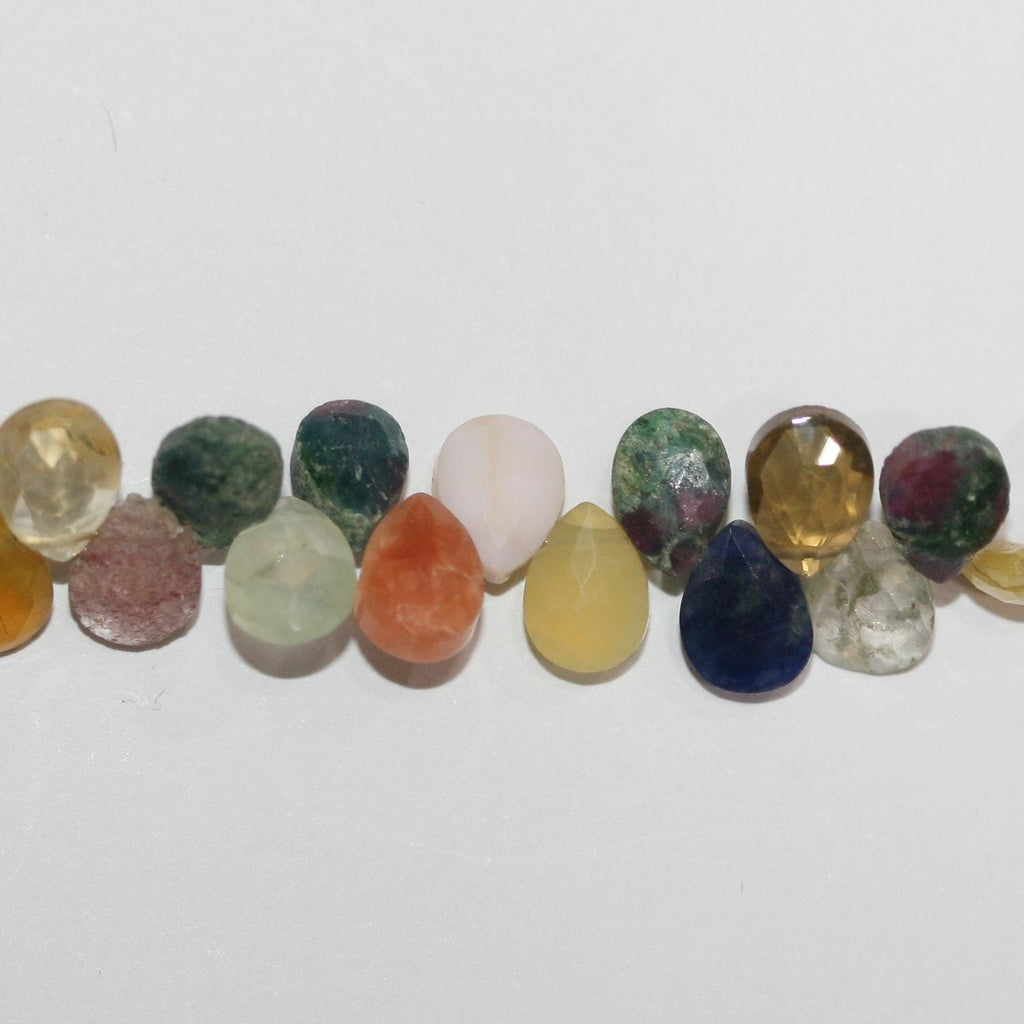 Perles en forme de goutte à facettes en pierre multiple de 8 pouces, 7 x 5 mm environ - Longueur du fil : 20 cm.