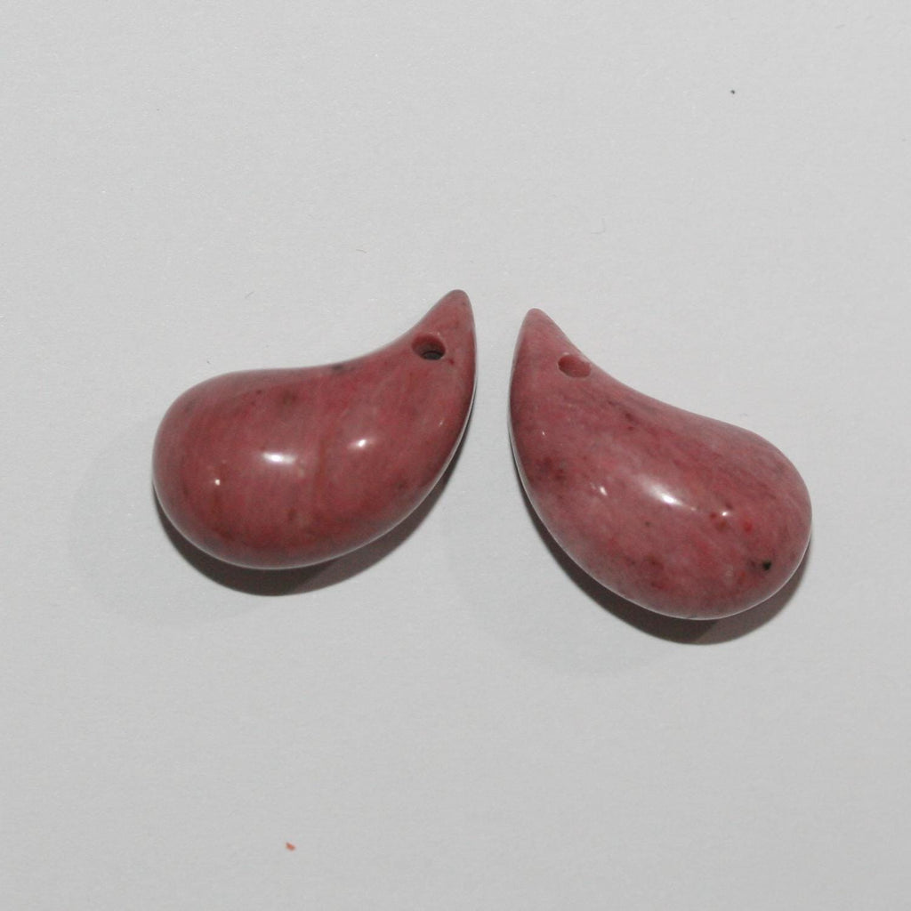 Pendentif en rhodonite lisse en forme de défense 20x10mm.( 1 paire )