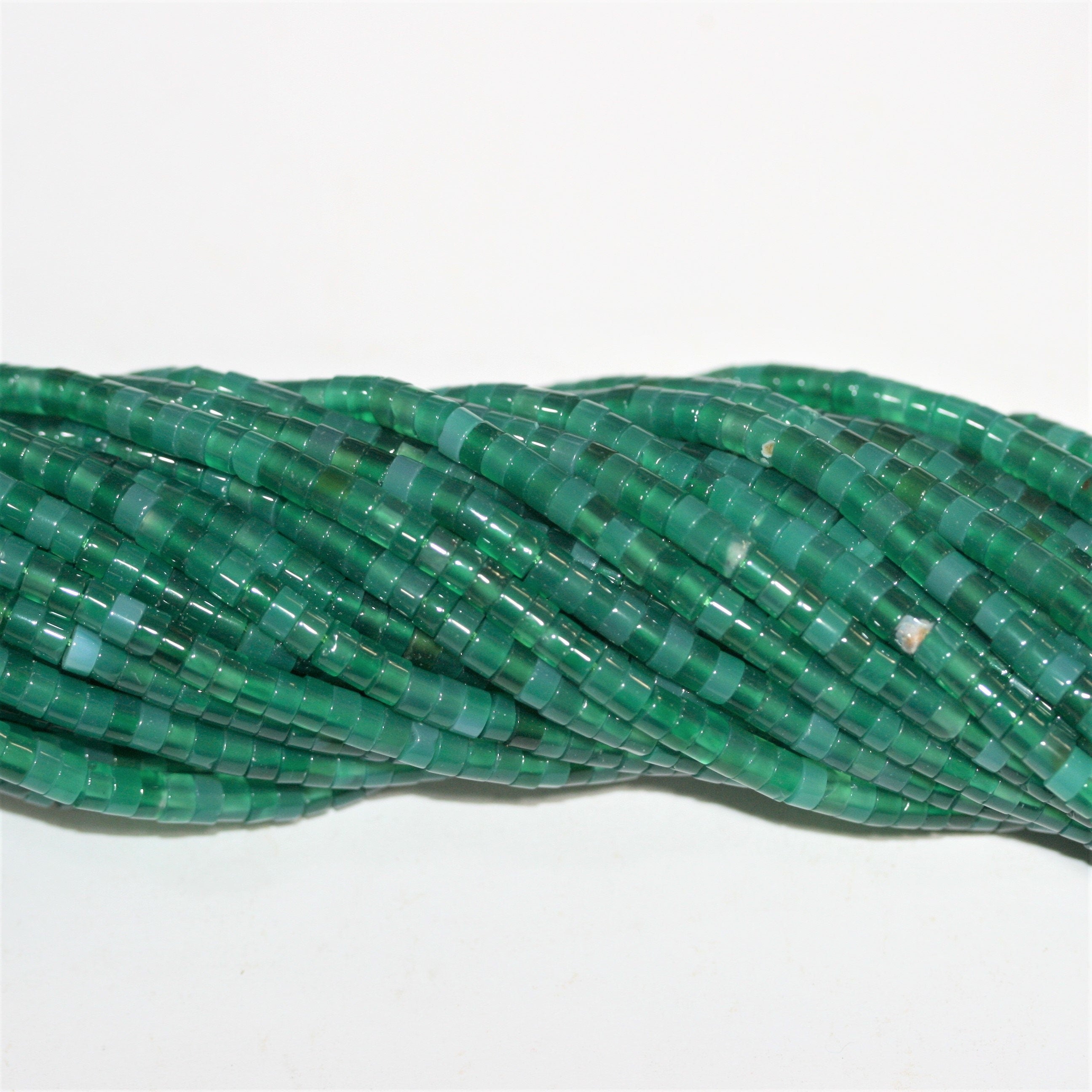 16" Cuentas de disco lisas de ágata verde St 4x2 mm.- Hilo 40cm.