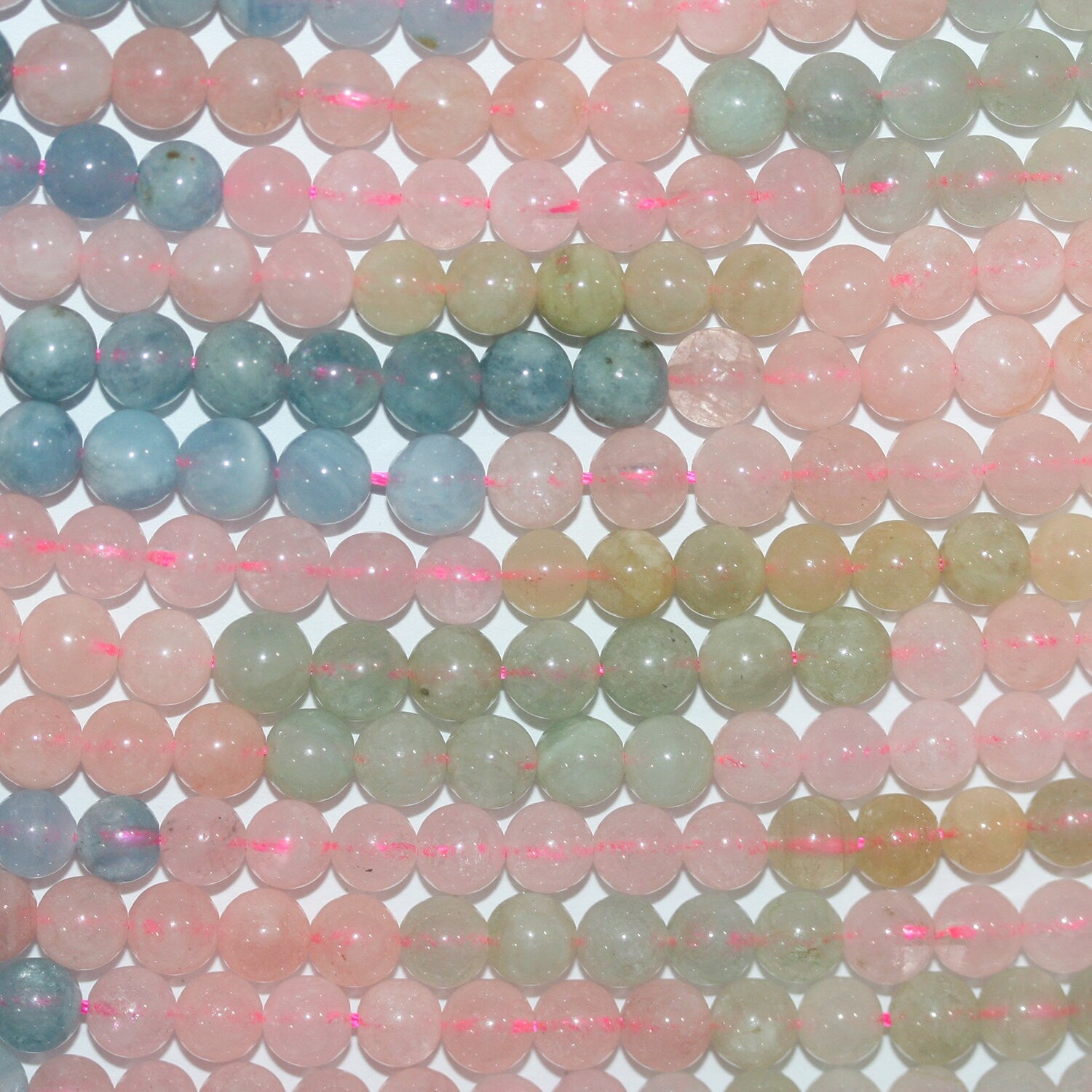 Cuentas redondas lisas de berilo múltiple de 16" de 6 mm - Hilo de 40 cm.