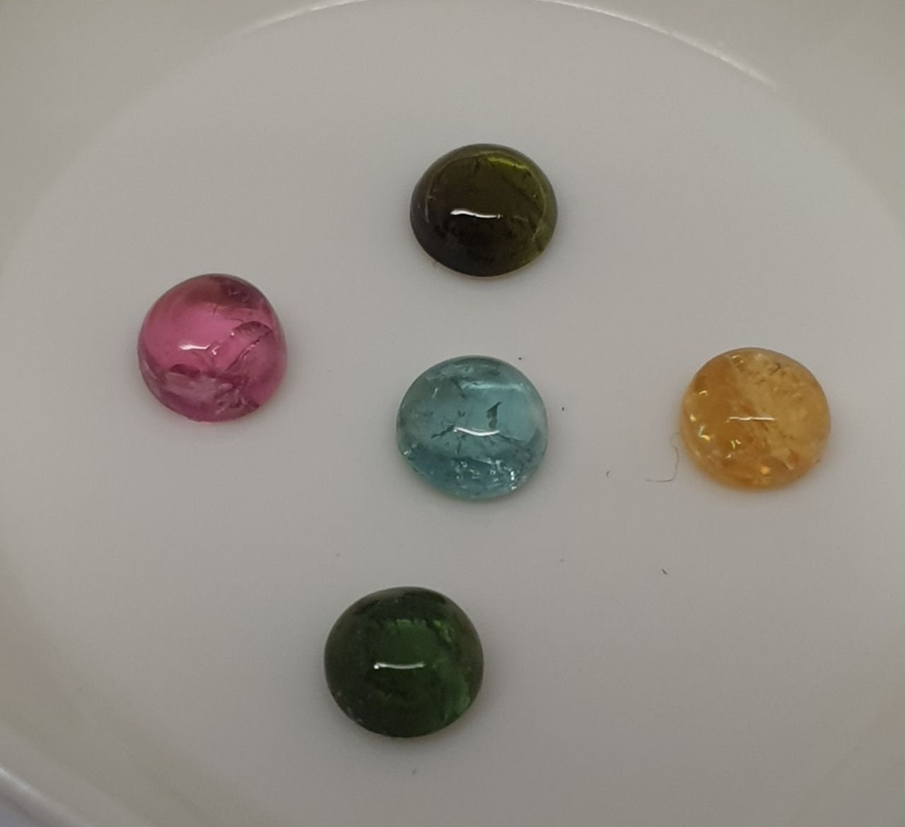 Lot de cabochons ronds de tourmaline bleue, verte, rose et orange, 4-4,2 mm (5 pièces) - Pierres précieuses en vrac - Prix de gros