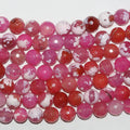 Cuentas redondas facetadas de ágata fucsia y blanca de 16" (12 mm) - Hilo de 40 cm