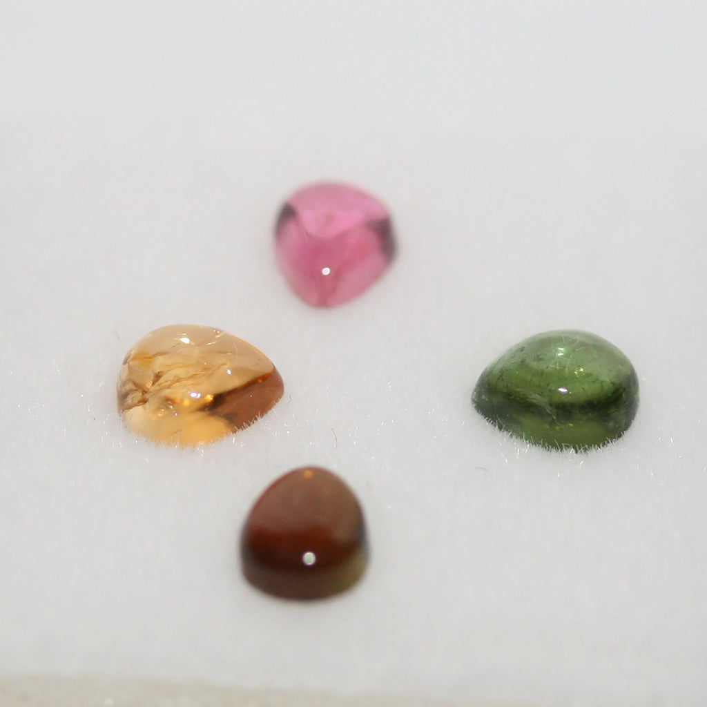 Tourmaline Lot Drop Cabochons 5x4mm.-(4pcs)  -Gemstone Parcels-Loose Stones Wholesale Price-Natural Gems