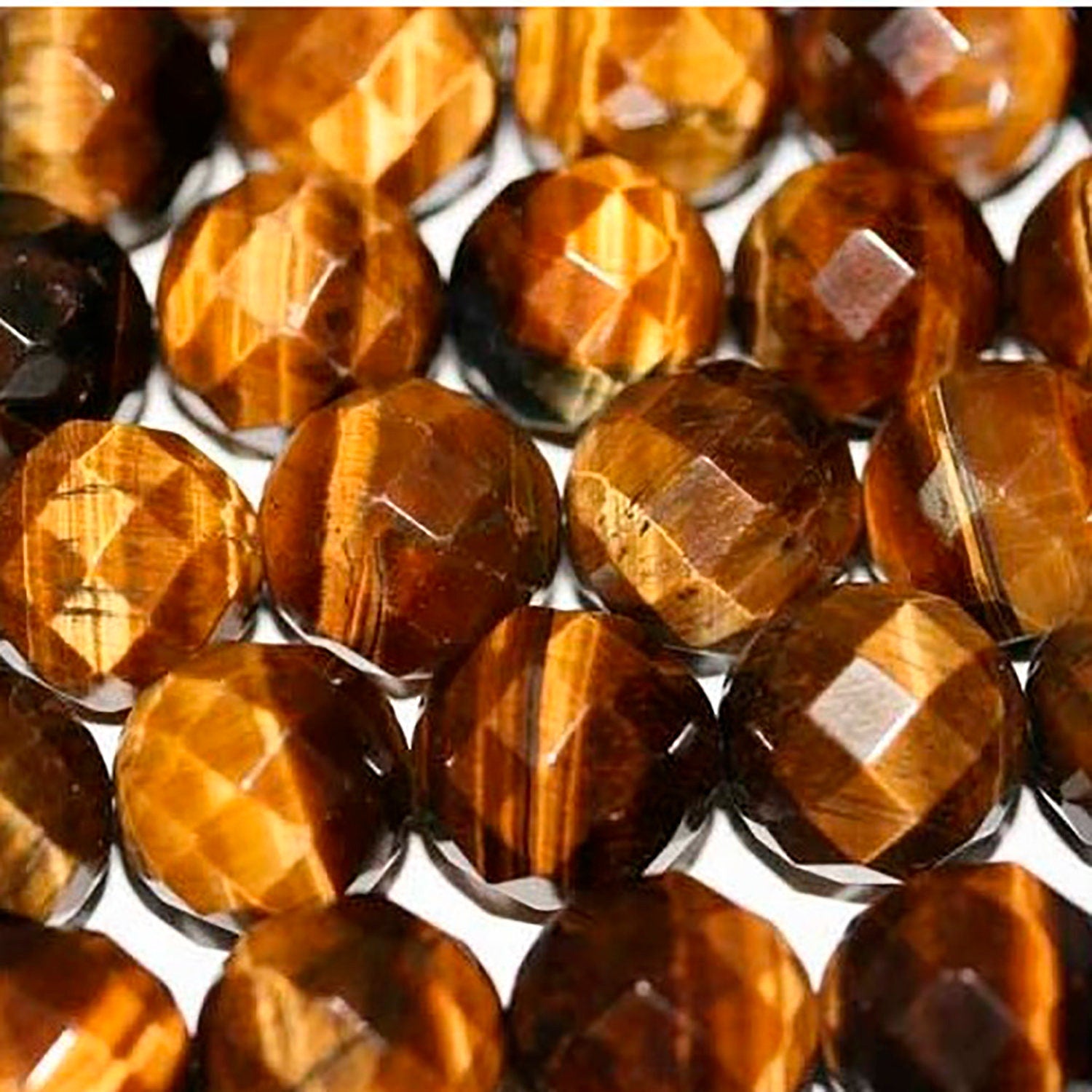 Cuentas redondas facetadas de ojo de tigre de 16" de 18 mm - Hilo de 40 cm.