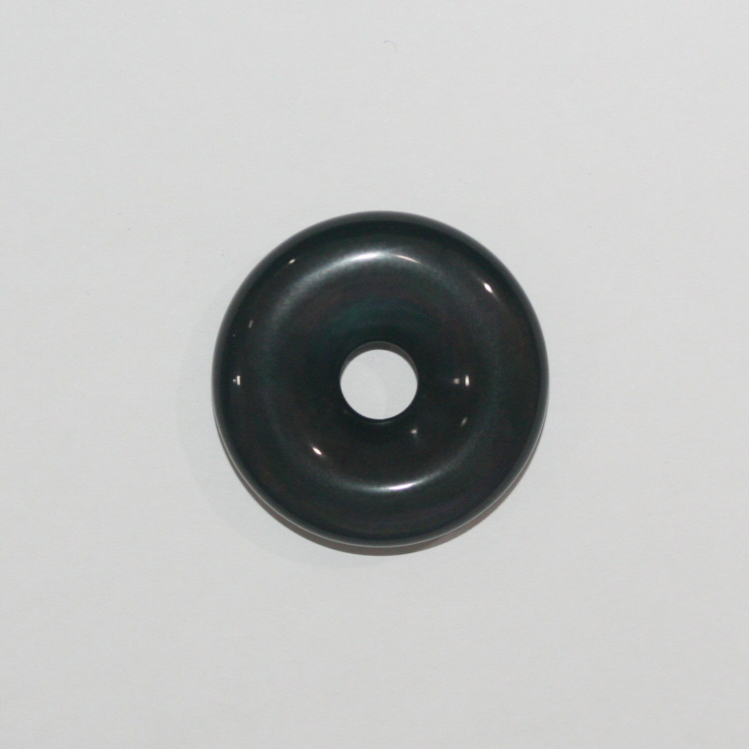 Pendentif disque en obsidienne lisse en forme de donut, 30 mm
