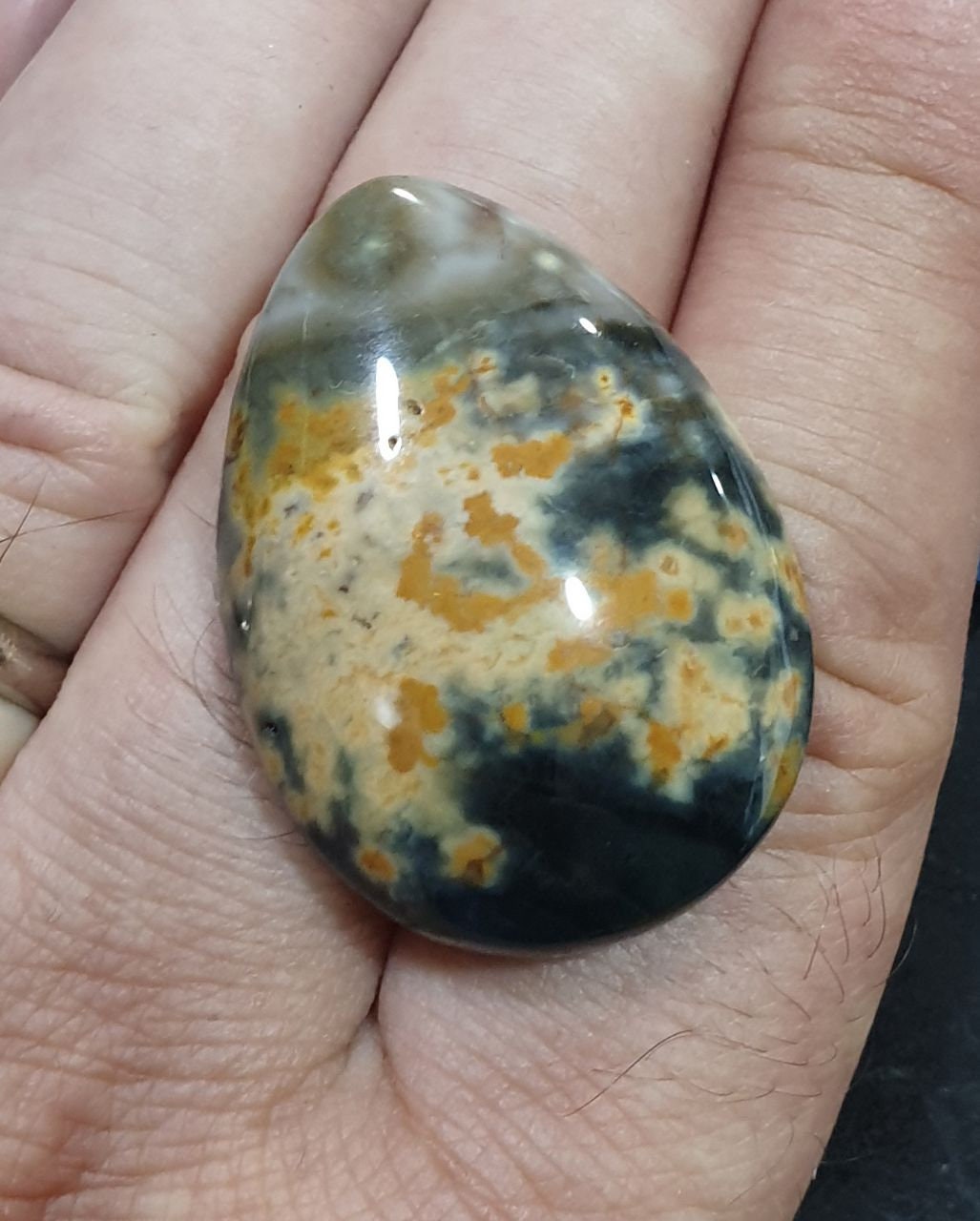 Cabochon en jaspe océan AAA en forme de goutte, 36,6 x 27 mm, 64,26 ct - Pièce de créateur - Pièce unique