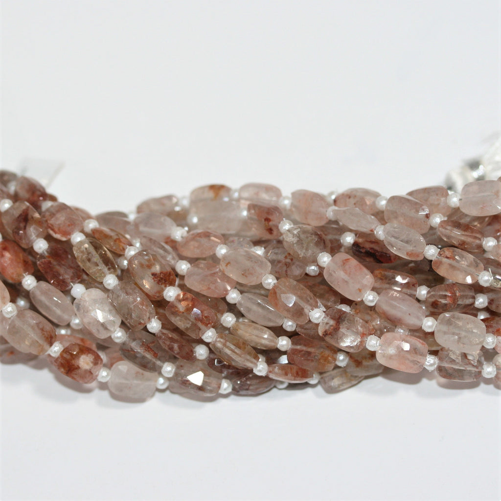 Cuentas rectangulares facetadas de cuarzo mandarina de 7" de St. 9 x 6 mm - Hilo de 17 cm.