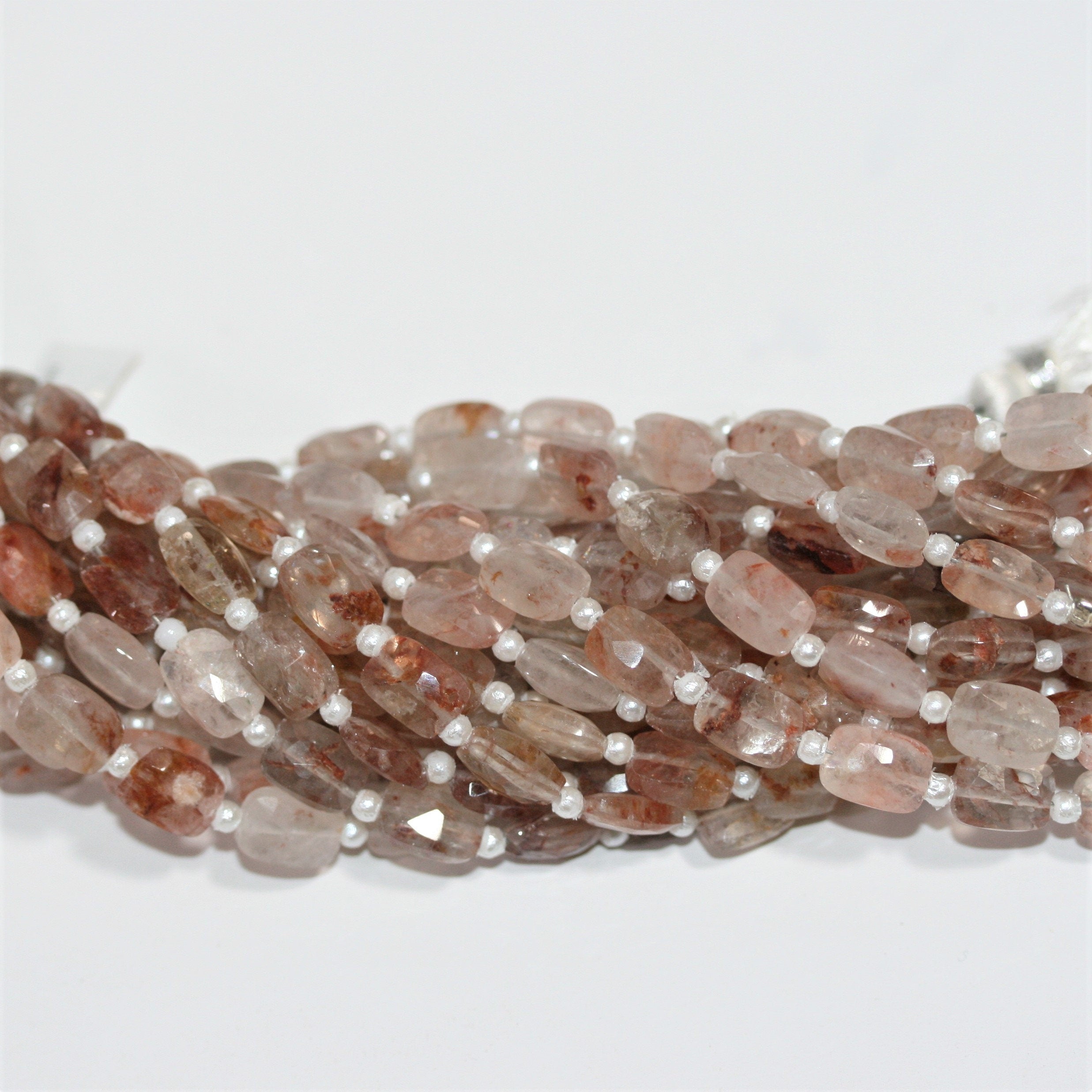 Cuentas rectangulares facetadas de cuarzo mandarina de 7" de St. 9 x 6 mm - Hilo de 17 cm.