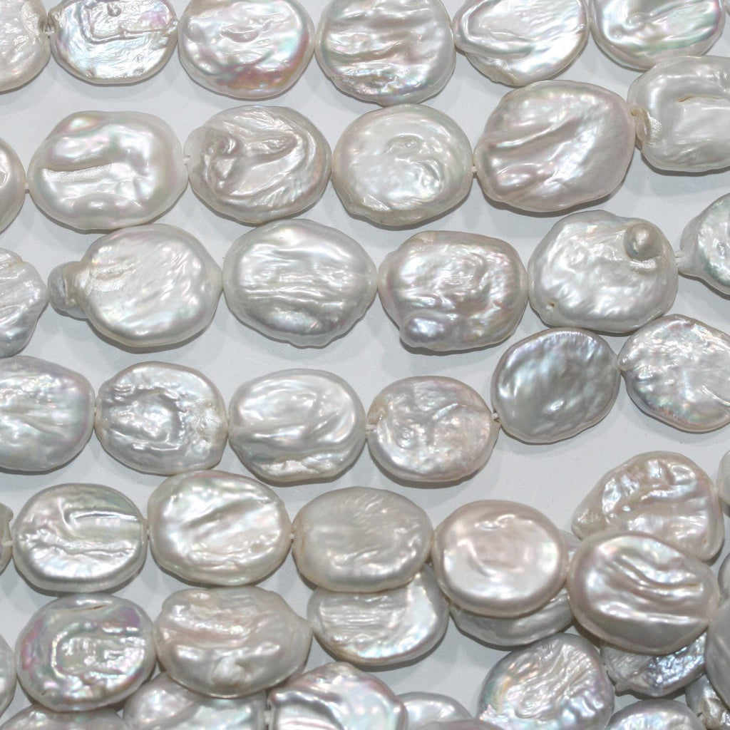 Perla de agua dulce ovalada de 16" (20 x 16 mm) - Hilo de 40 cm - Perlas naturales - Precios al por mayor