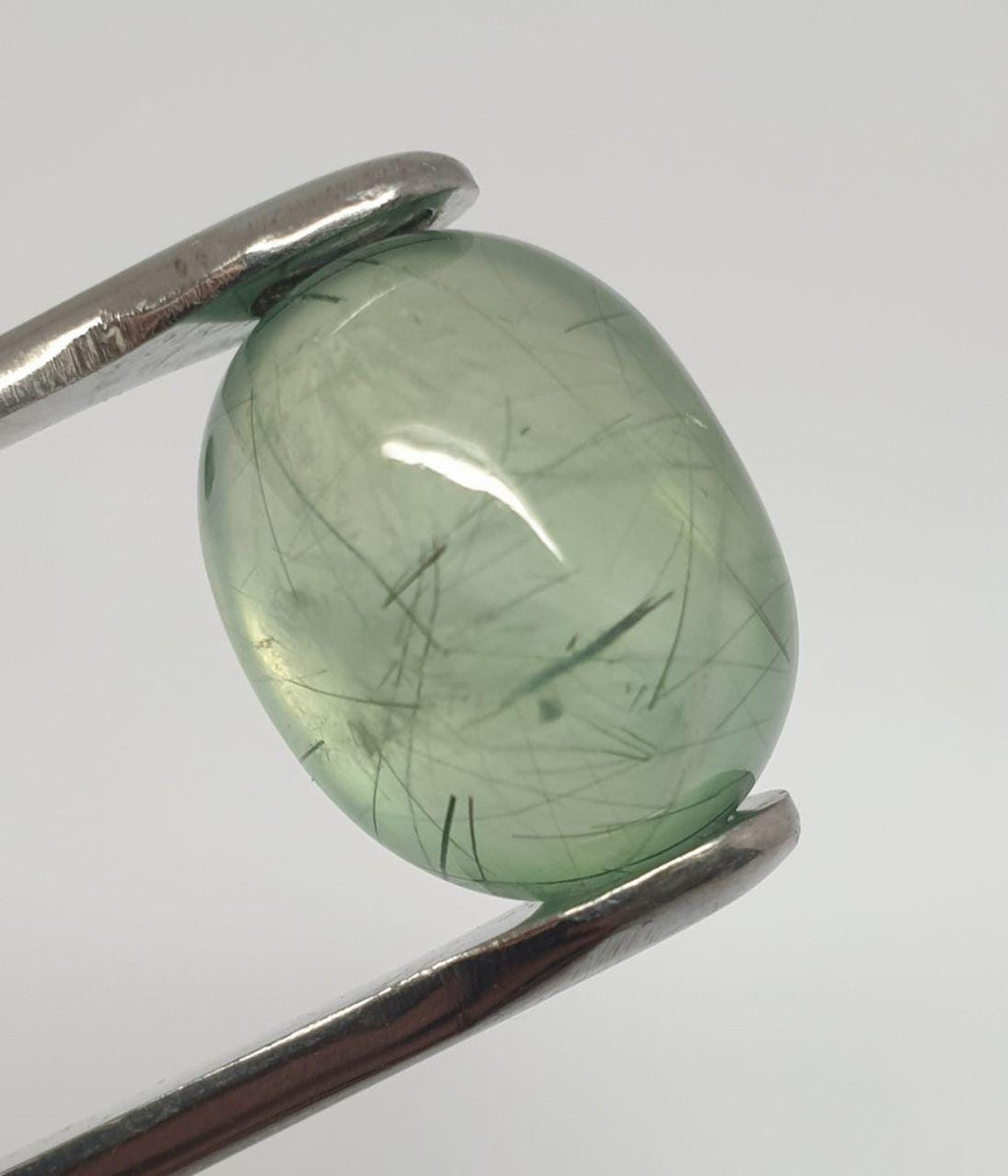 Prehnite Oval  Cabochon 16x12.8mm 15.2ct Lot Of Life Rare Quality With Actinolite Needles- Stone Collector