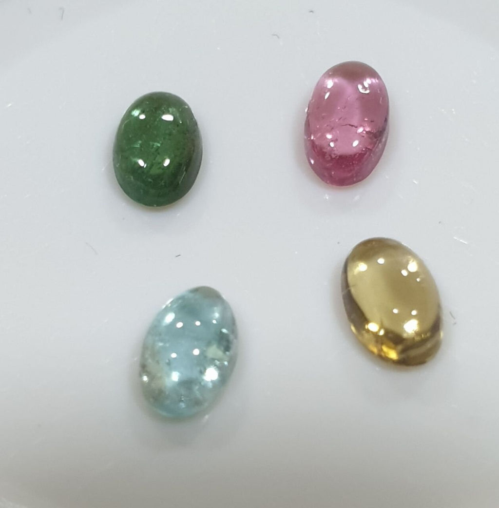 Tourmaline Lot Oval Cabochons 5x3mm.-(4pcs)  -Gemstone Parcels-Loose Stones Wholesale Price