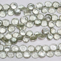 Perles en forme de goutte à facettes en prasiolite de 8 pouces (9-10 mm). Longueur approximative du fil : 20 cm.