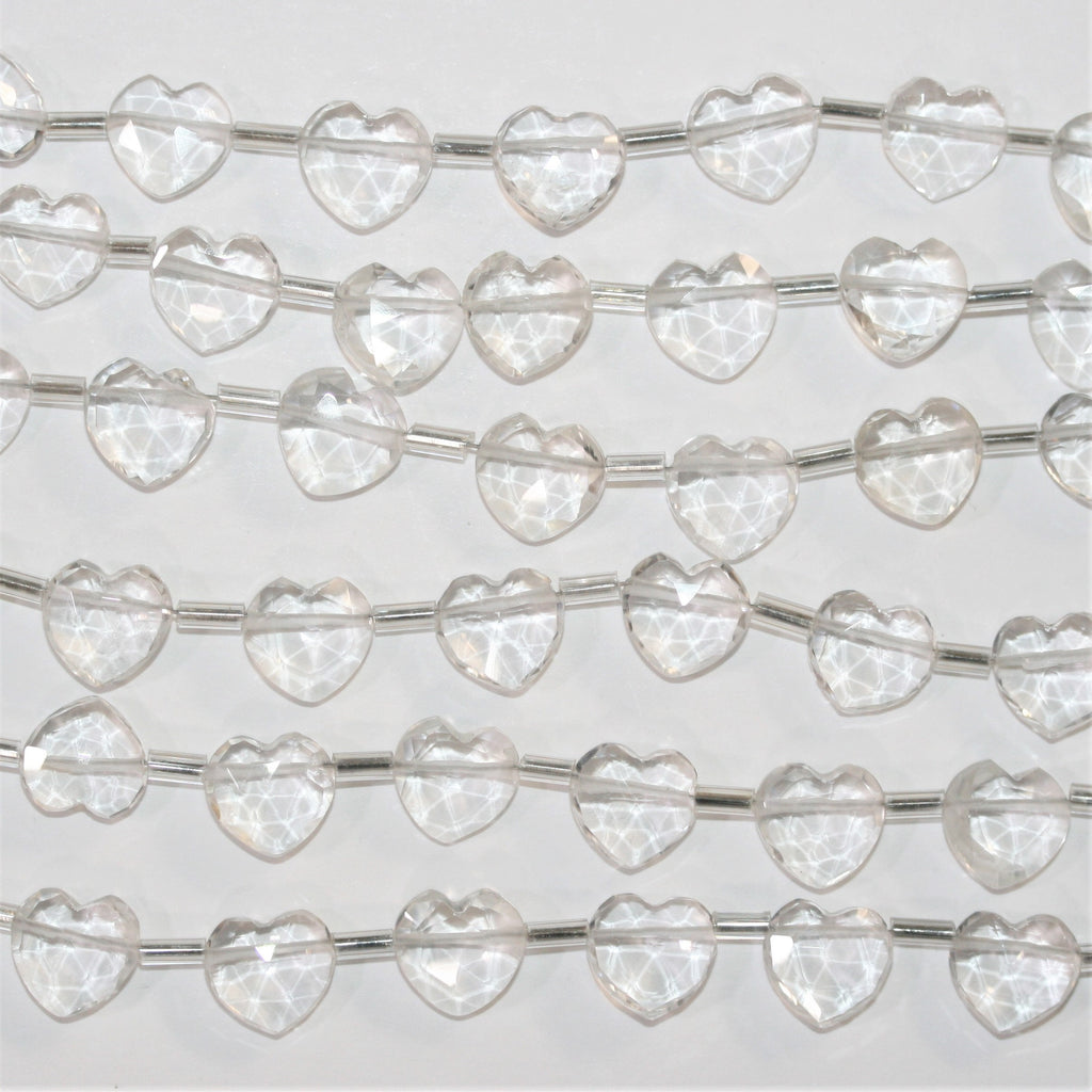 Cuentas de corazón facetadas de cuarzo cristal de roca de 6" de 9 a 10 mm, hilo de 16 cm.