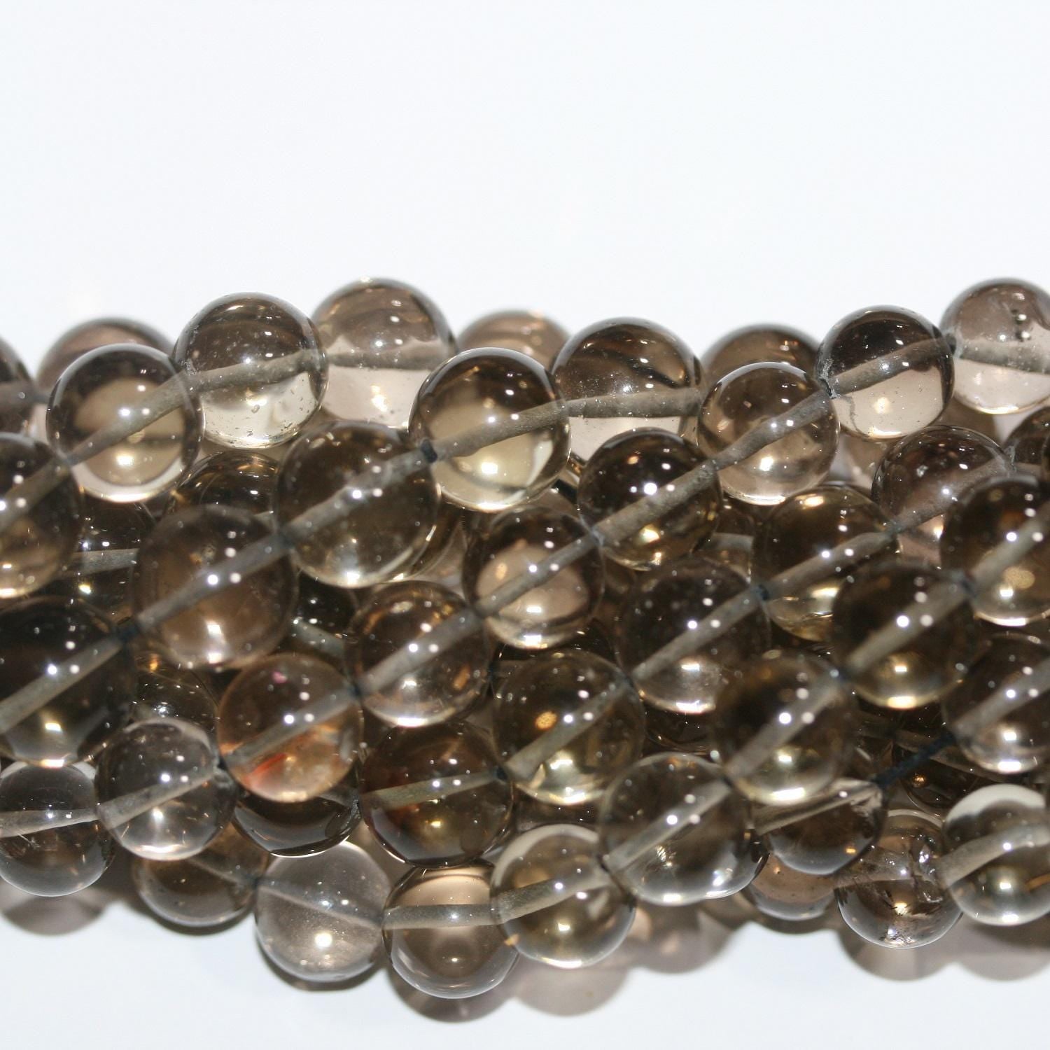 Cuentas redondas lisas de cuarzo ahumado de 40 cm (16"), 10-12 mm (aprox. - Hilo de 40 cm)