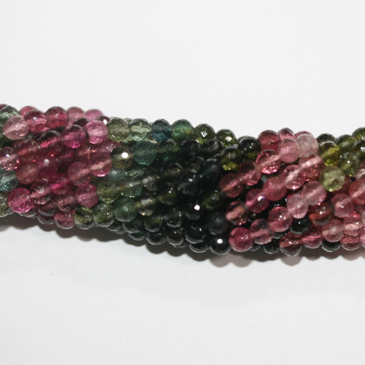 Perles rondes à facettes en tourmaline St de 14 pouces, 3,5 à 4 mm - Fil de 37 cm.