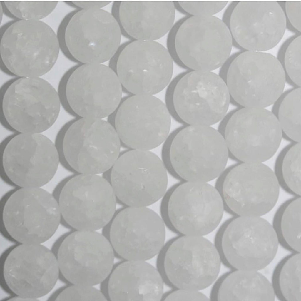 Perles rondes craquelées en cristal de roche St, finition mate lisse, 8 mm, 15 pouces (38 cm) - Fil de 40 cm
