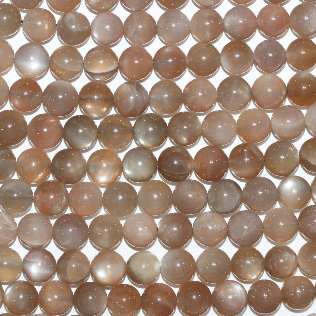 16" Cuentas redondas lisas de piedra lunar marrón de 8 mm - Hilo de 40 cm.