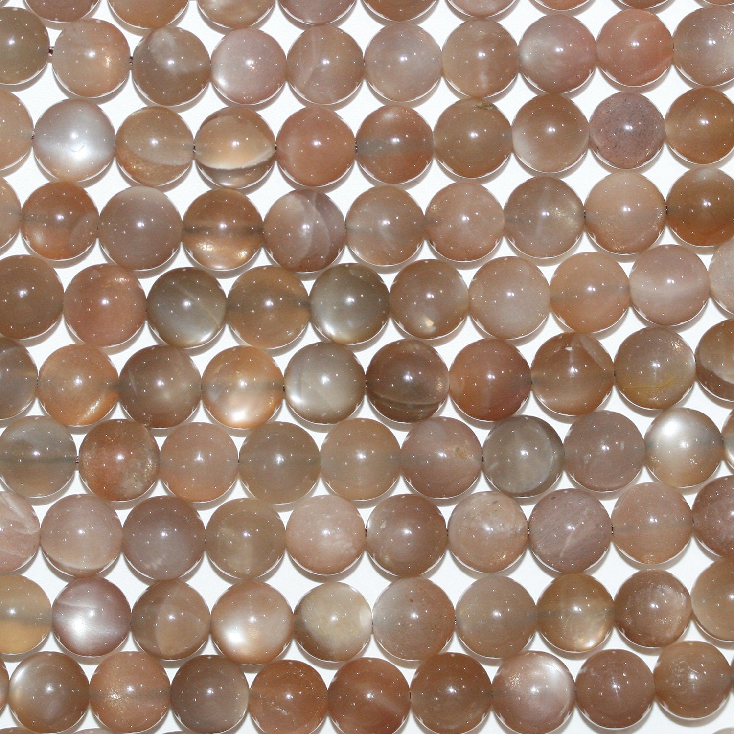 16" Cuentas redondas lisas de piedra lunar marrón de 8 mm - Hilo de 40 cm.