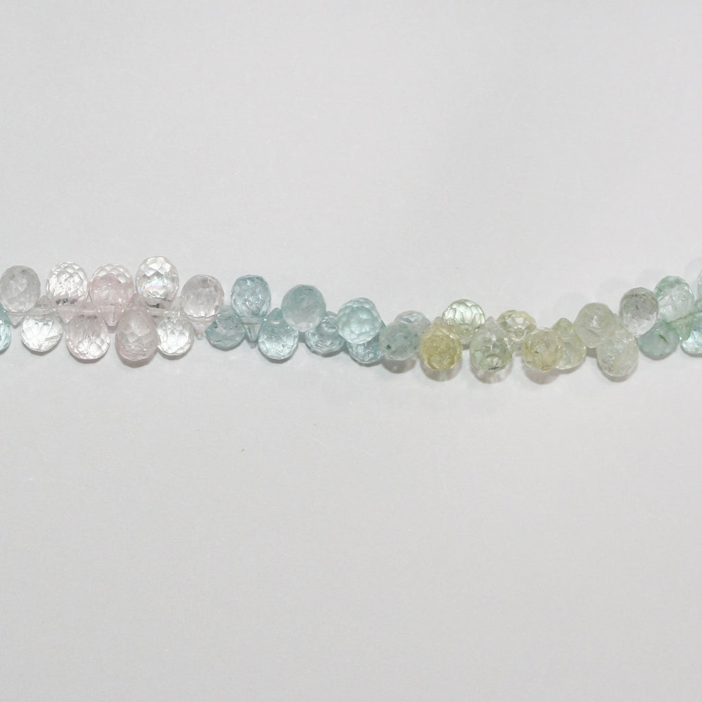 Perles en forme de goutte à facettes en multibéryl de 8 pouces, 7 x 5 mm - Fil de 20 cm.