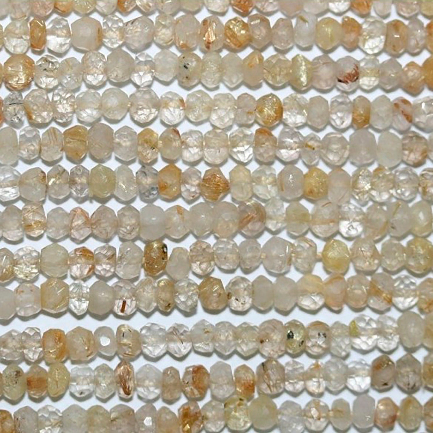 13" St Rutilated Quartz Faceted Rondelle Beads 3x2mm.-Strand 34cm