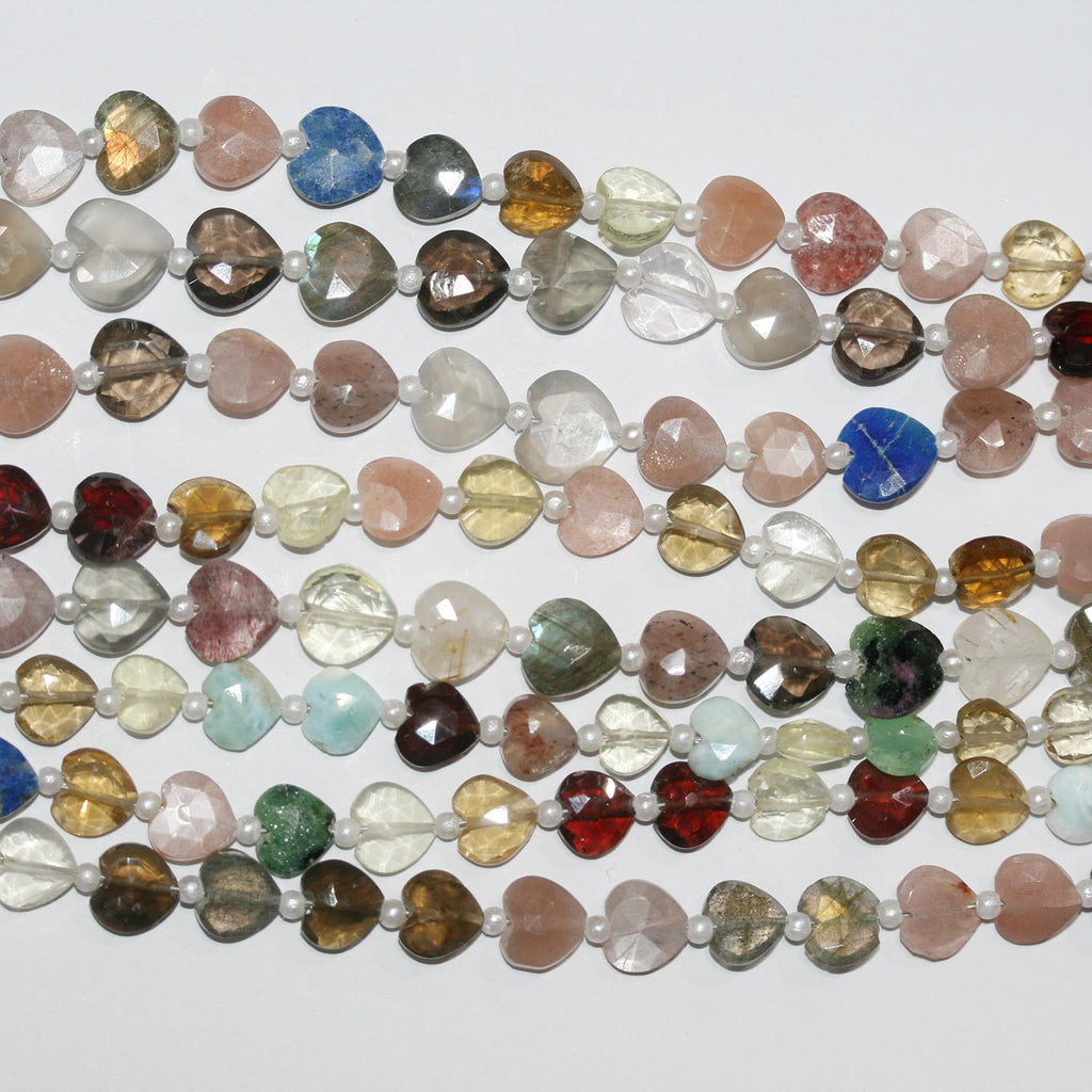 Perles en forme de cœur à facettes, pierres multiples, 8 pouces (environ 7-9 mm) - Longueur du fil : 20 cm