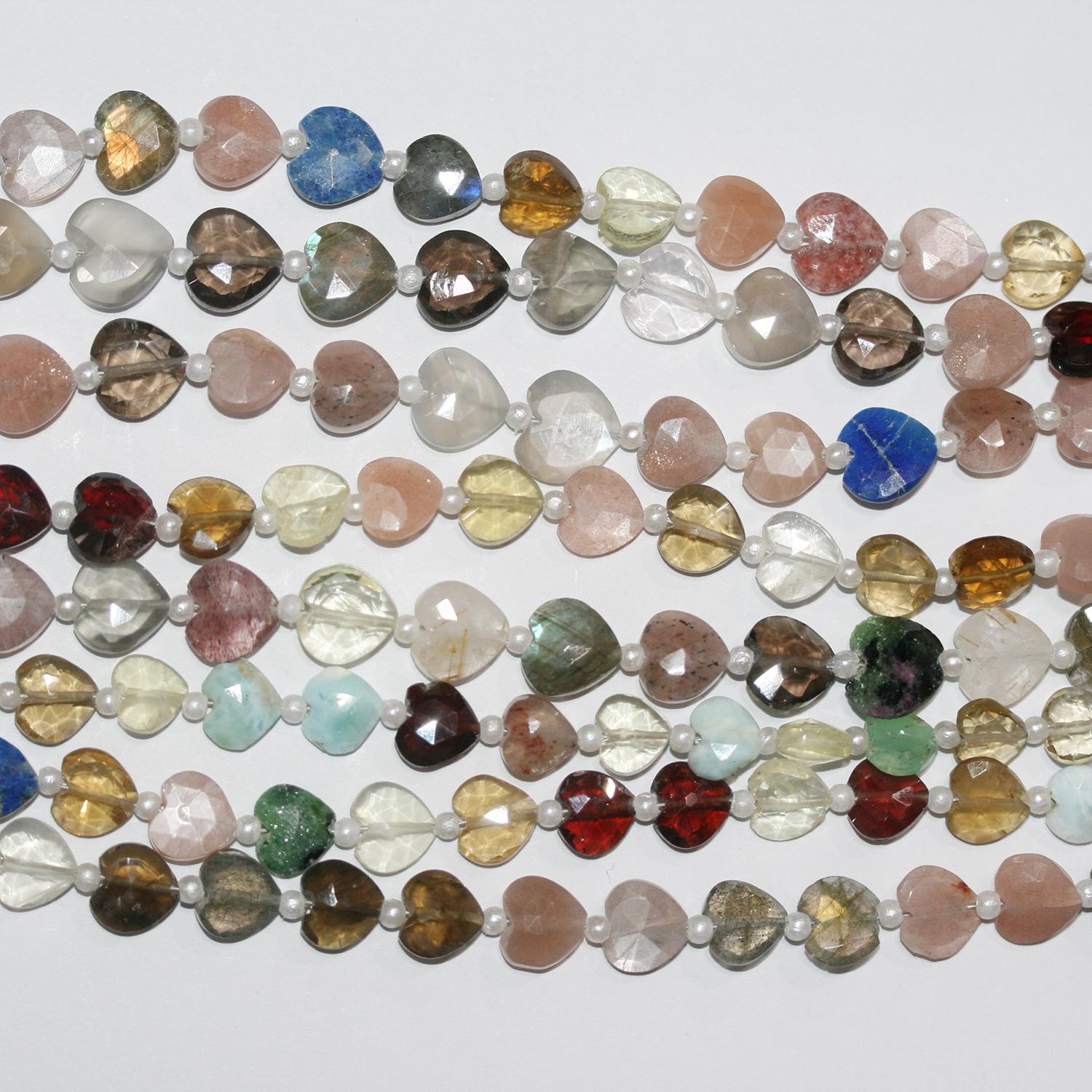 Perles en forme de cœur à facettes, pierres multiples, 8 pouces (environ 7-9 mm) - Longueur du fil : 20 cm