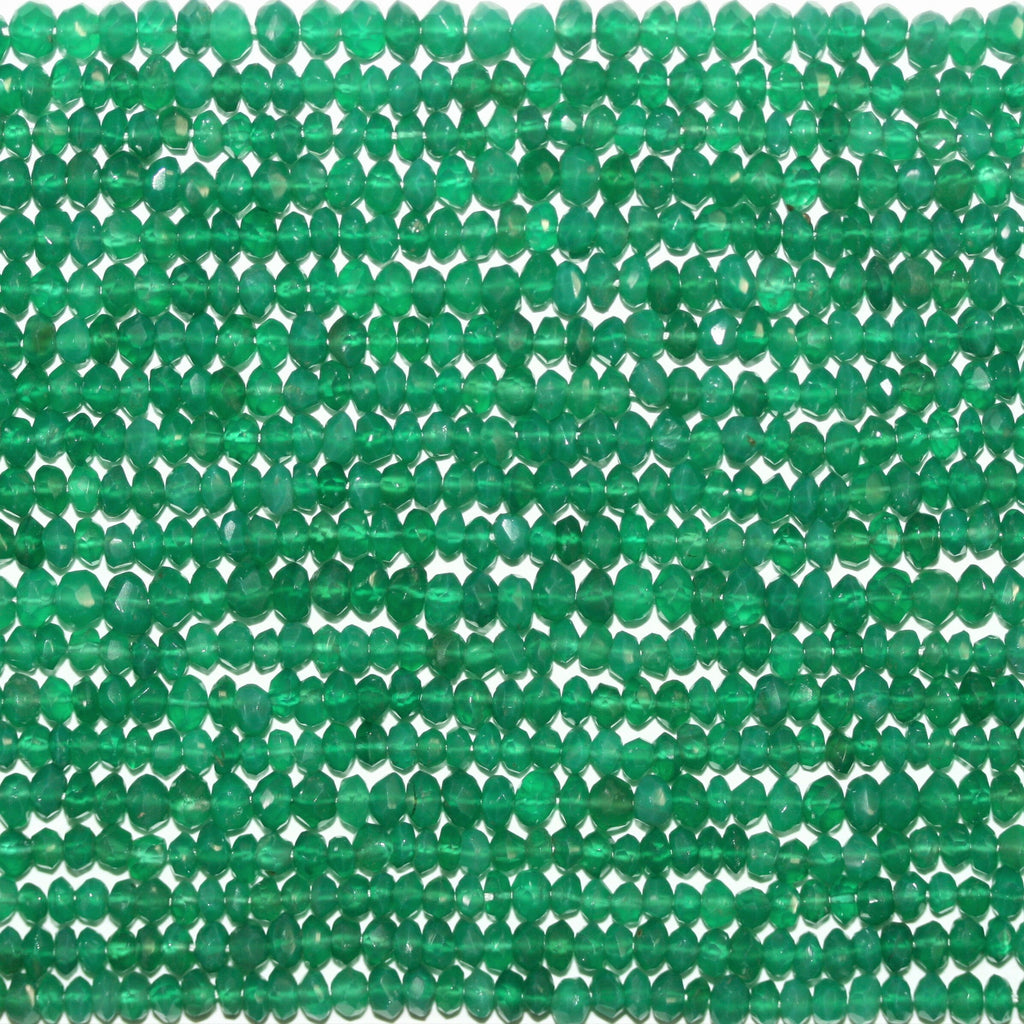 Perles rondelles à facettes en onyx vert 4x3mm.-Rig 37cm.
