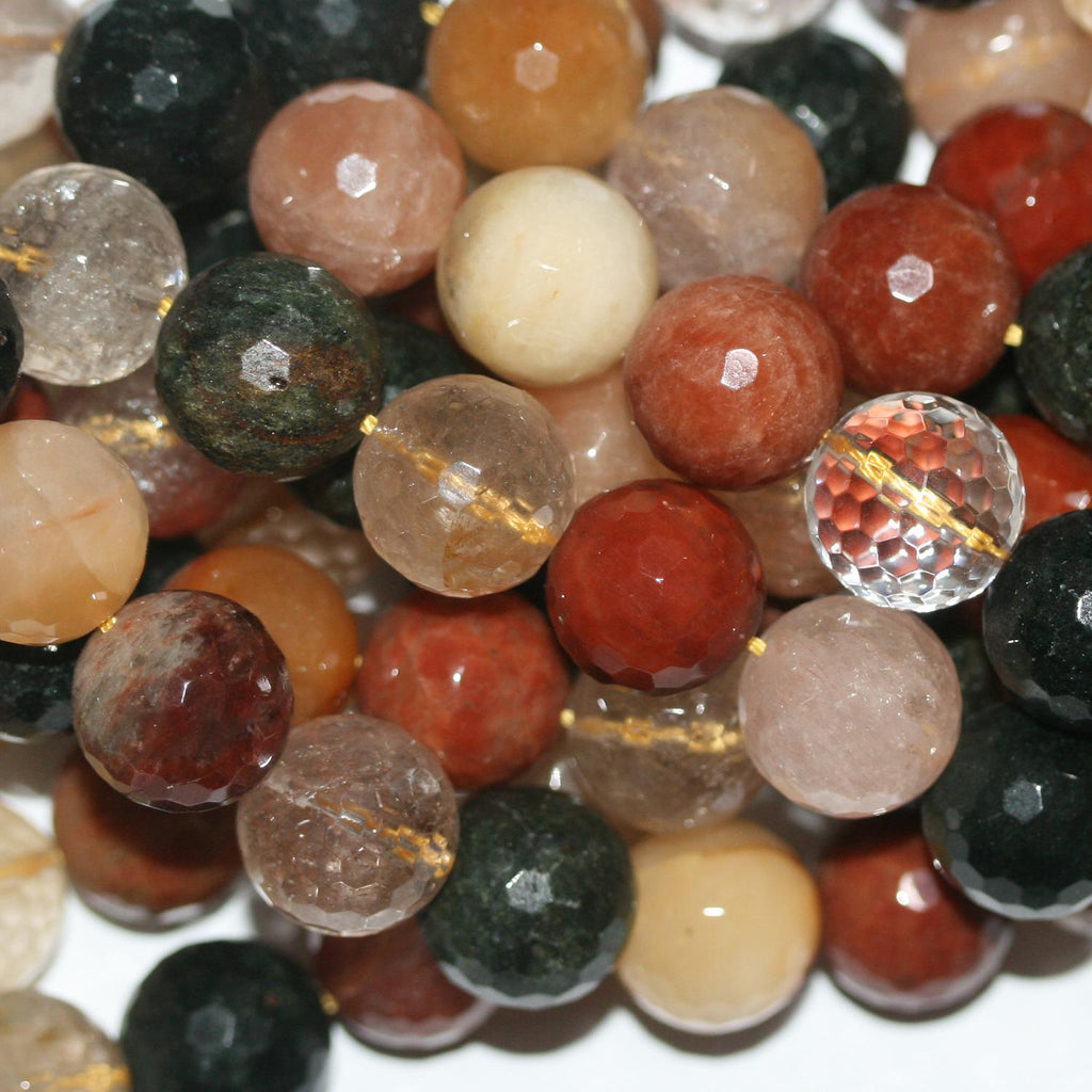 Cuentas redondas facetadas de cuarzo rutilado de 16" (14 mm) - Hilo de 40 cm