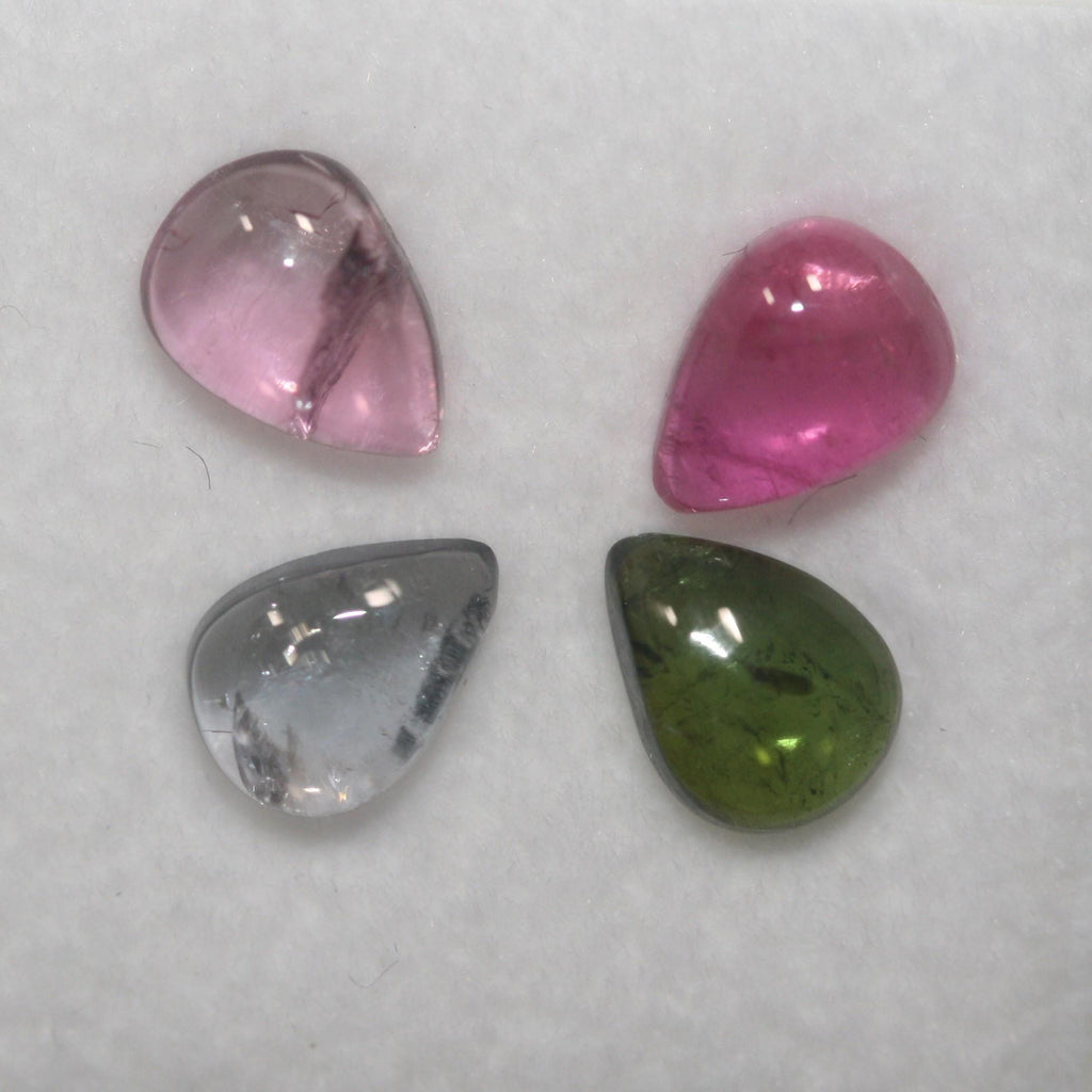 Tourmaline Lot Drop Cabochons 7x5mm.-(4pcs)  -Gemstone Parcels-Loose Stones Wholesale Price-Natural Gems