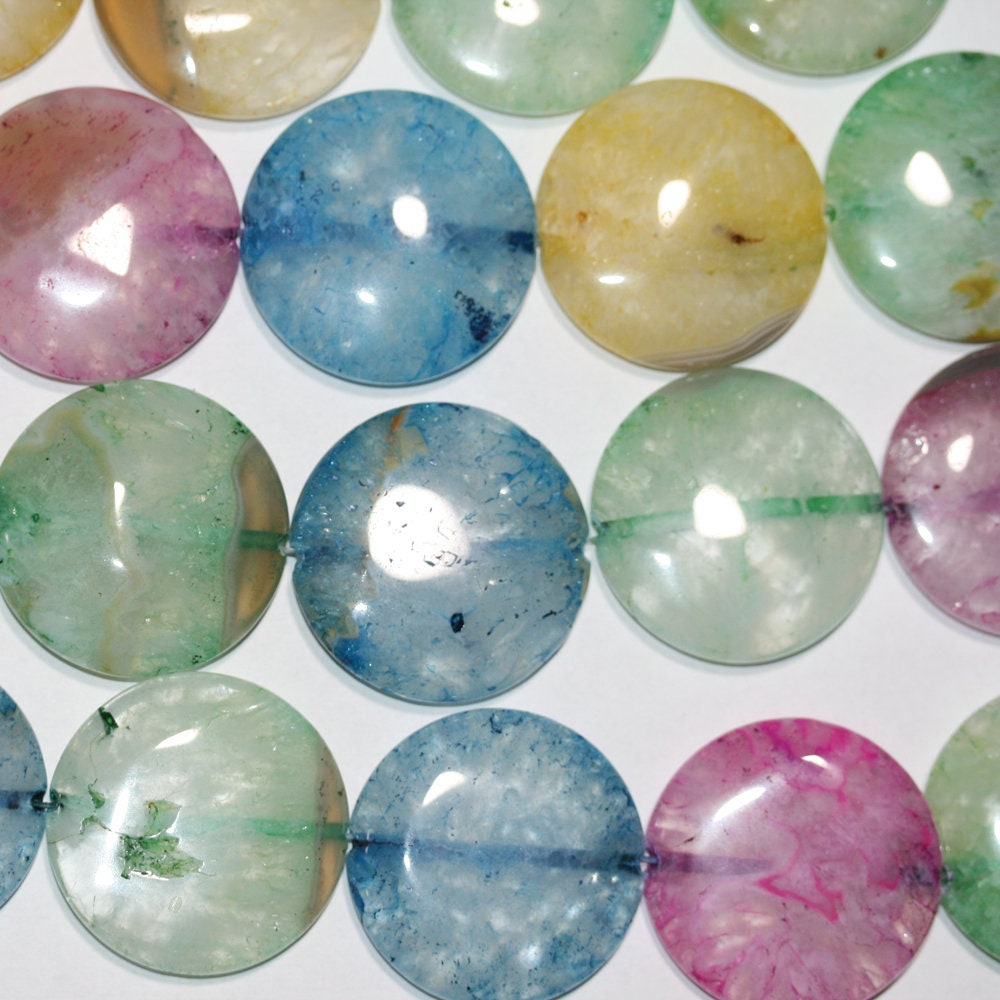 Cuentas lisas de ágata multicolor de 16" (40 mm) - Hilo de 40 cm