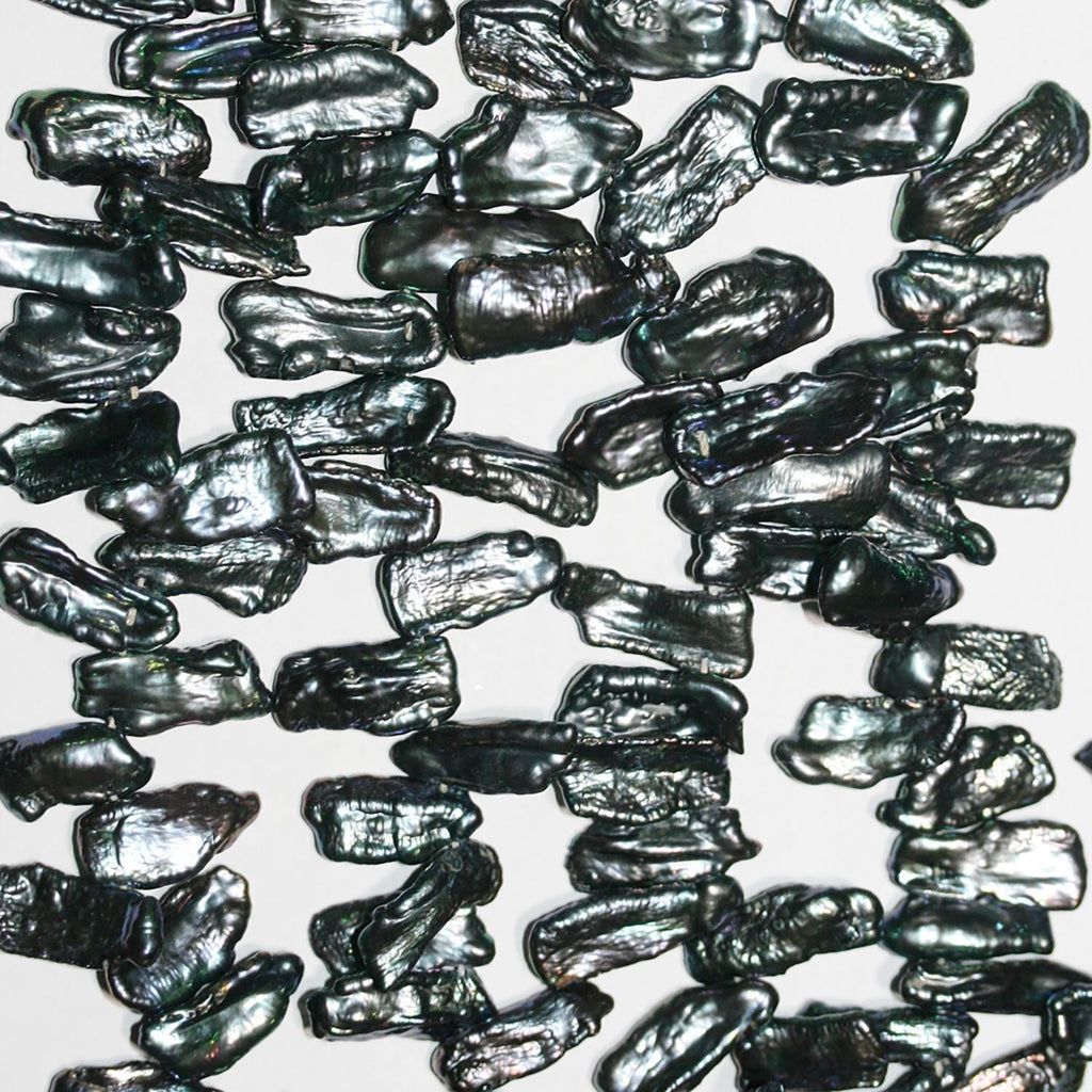 Perla Biwas negra de agua dulce de 16", 20 x 9 mm (aprox.), tira de 40 cm