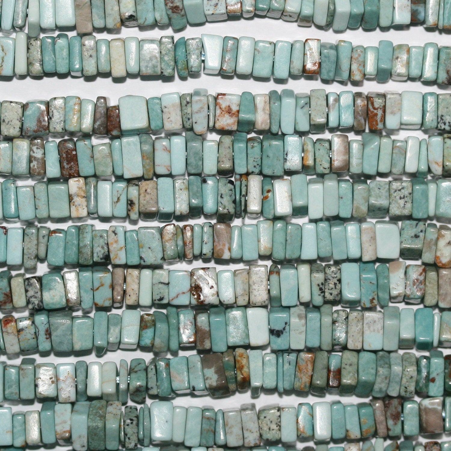 Perles carrées plates turquoise St 15" 6x2mm.-Rig 39cm.