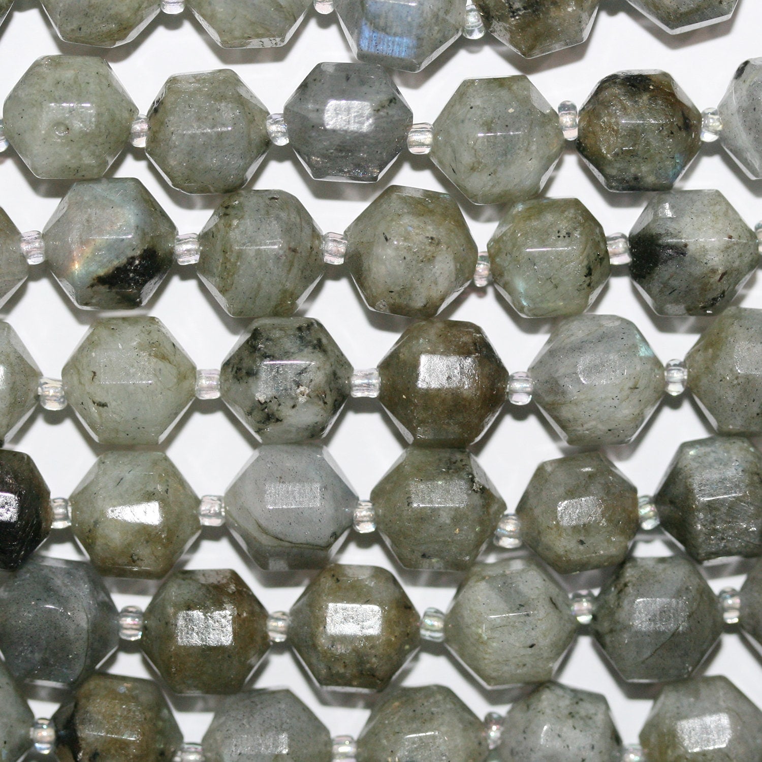 14" St Labradorite Faceted Barrel Beads 10x9mm.-Strand 38cm.