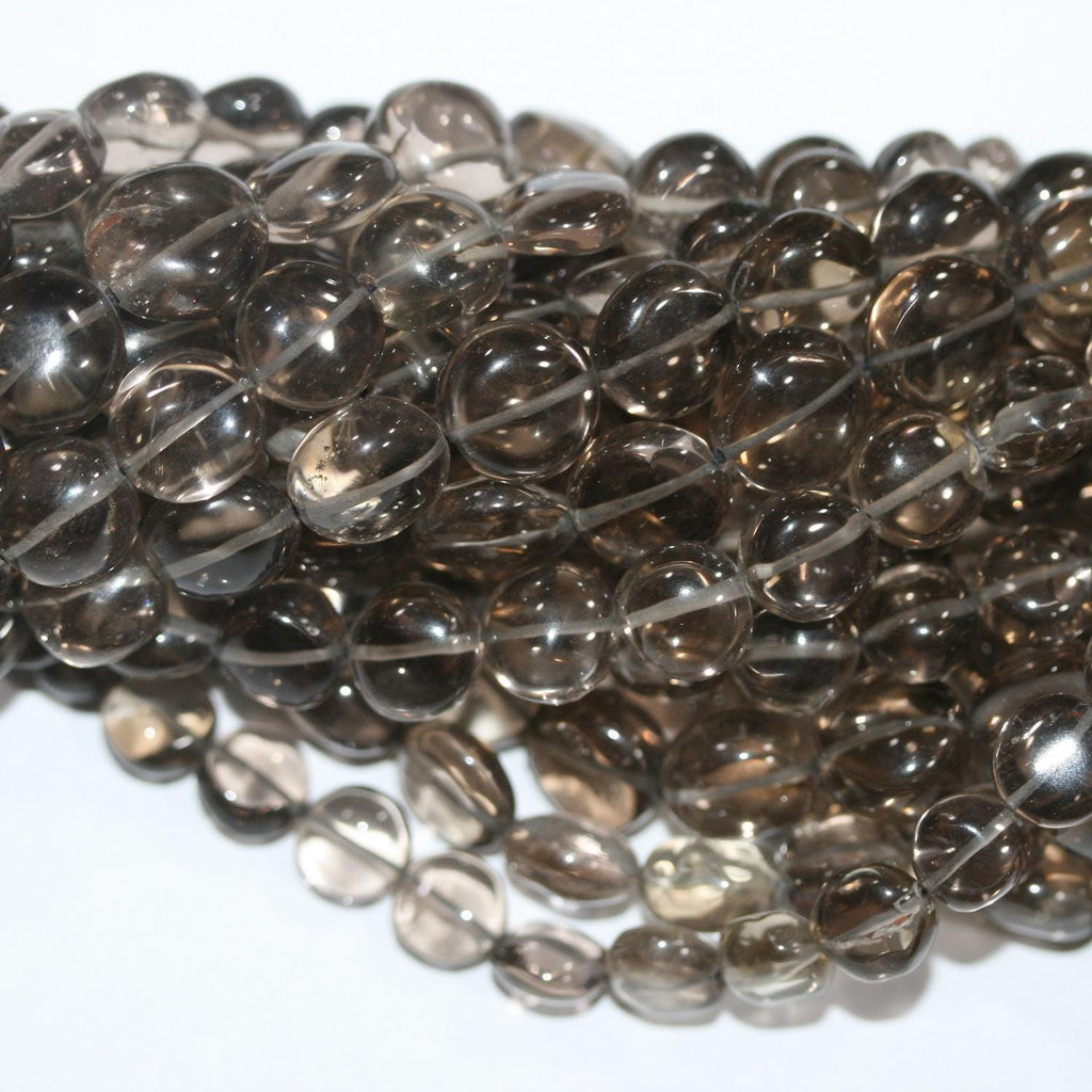 Perles rondes lisses en quartz fumé de 15 pouces, de 8 à 12 mm. Longueur approximative du brin : 38 cm.